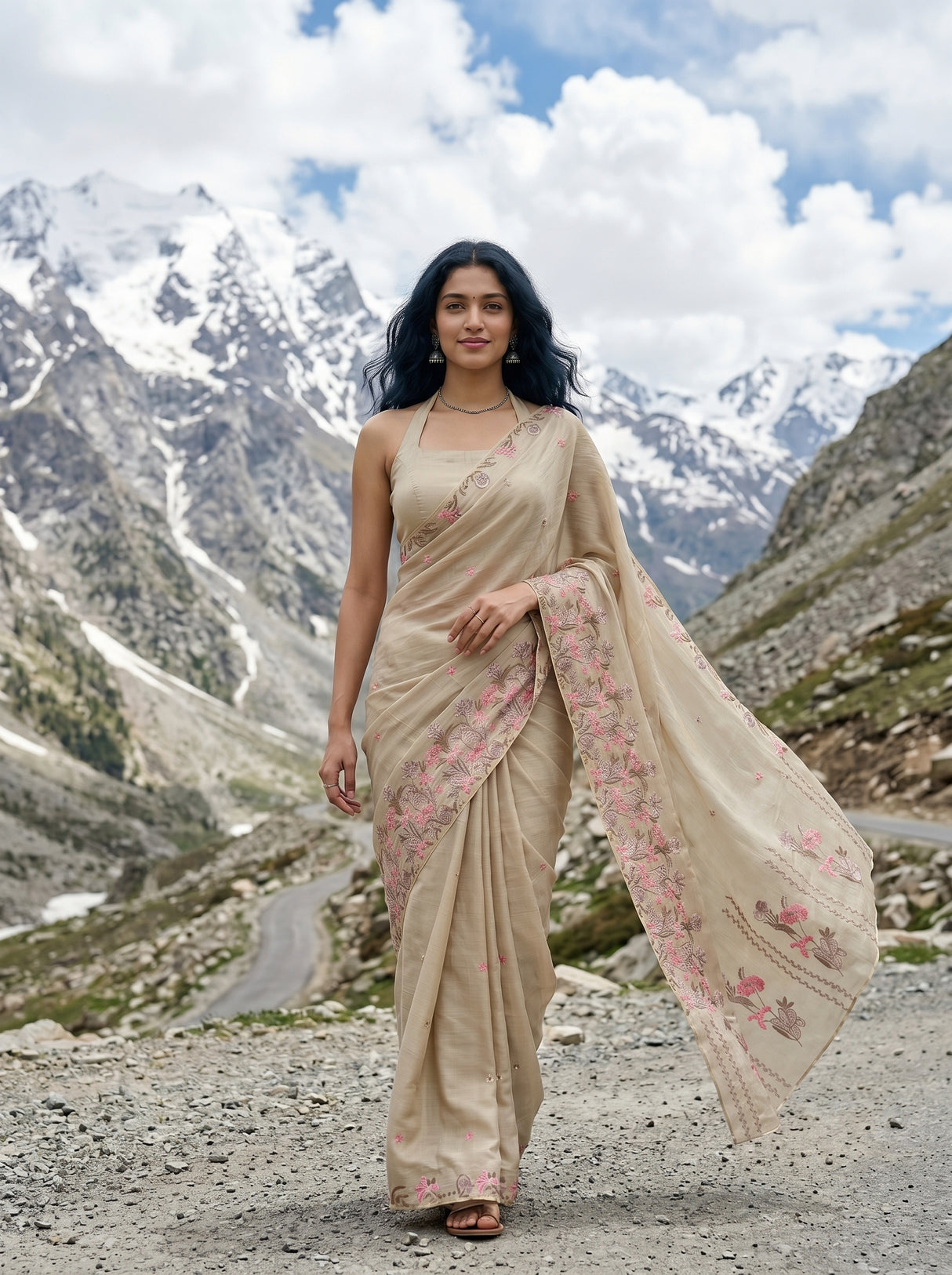 MIMOSA Tussar Banarasi chiffon Saree — Model full length