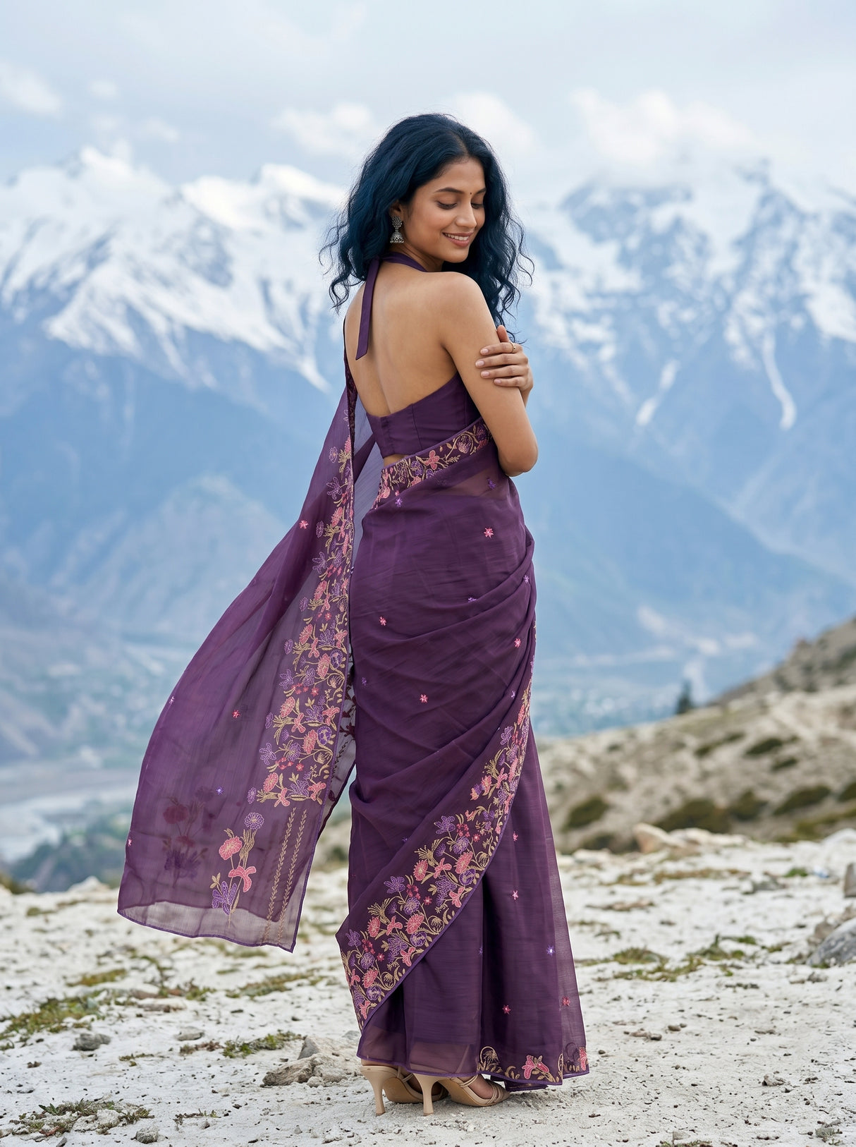 MIMOSA Violet Banarasi chiffon Saree — pose 9 styling detail