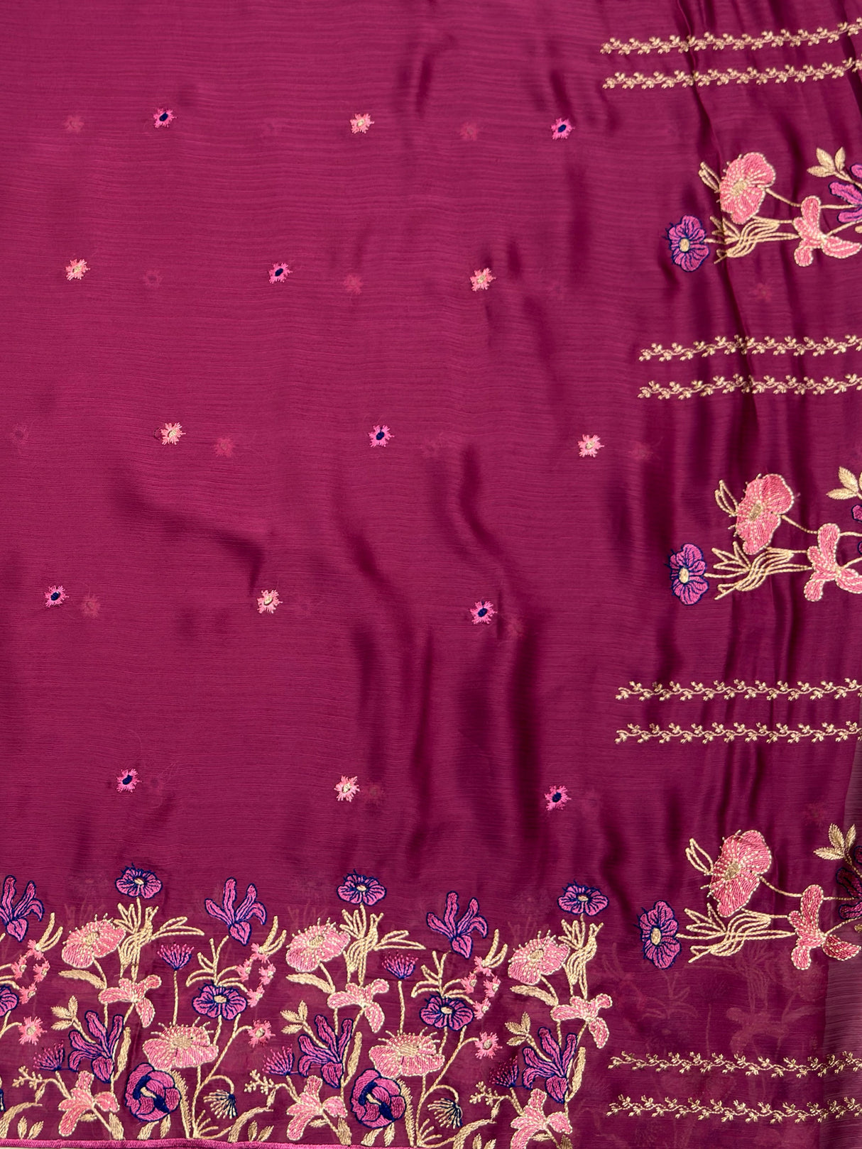 MIMOSA Wine Banarasi chiffon Saree — pallu and zari work detail