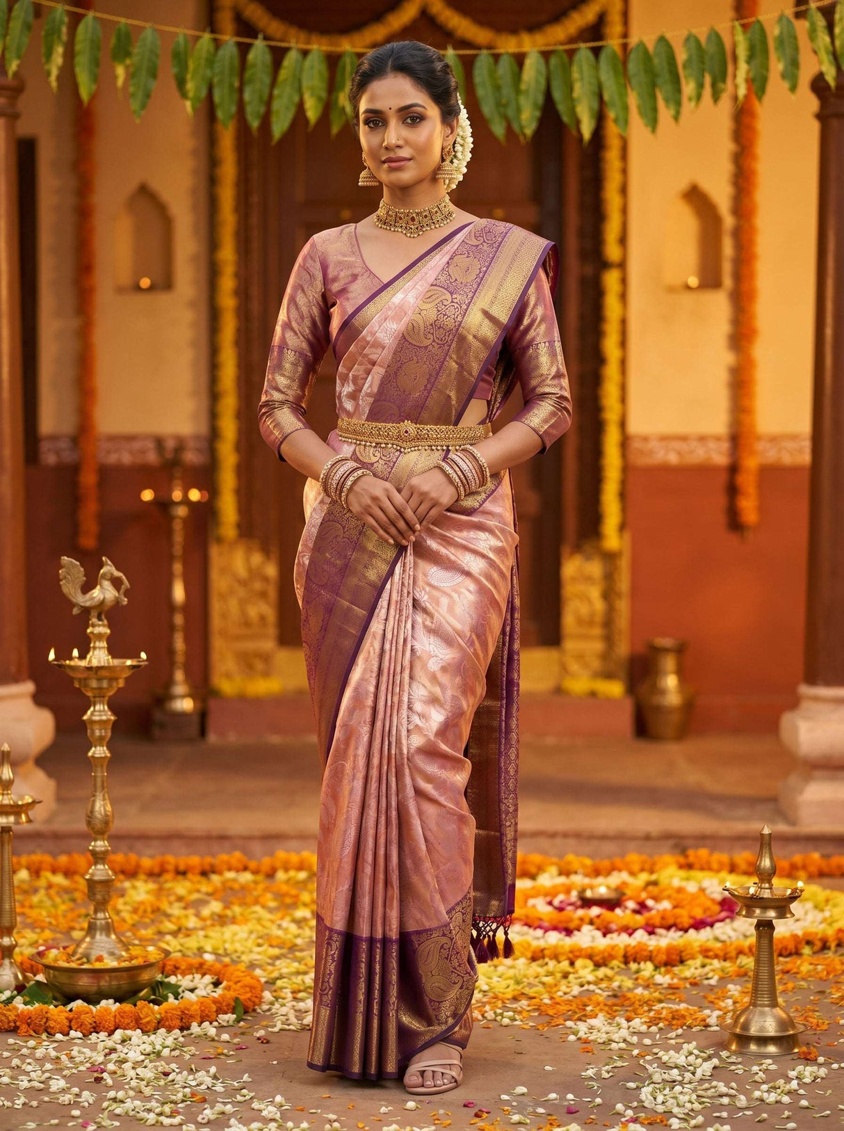 MIMOSA Gajari Kanjivaram Art Silk Saree — Draped Mannequin View
