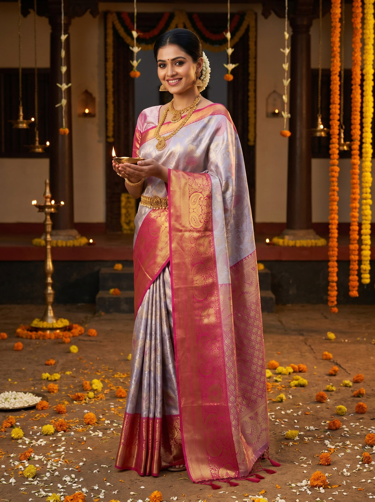 MIMOSA Lavender Kanjivaram Art Silk Saree — pose 4 styling detail