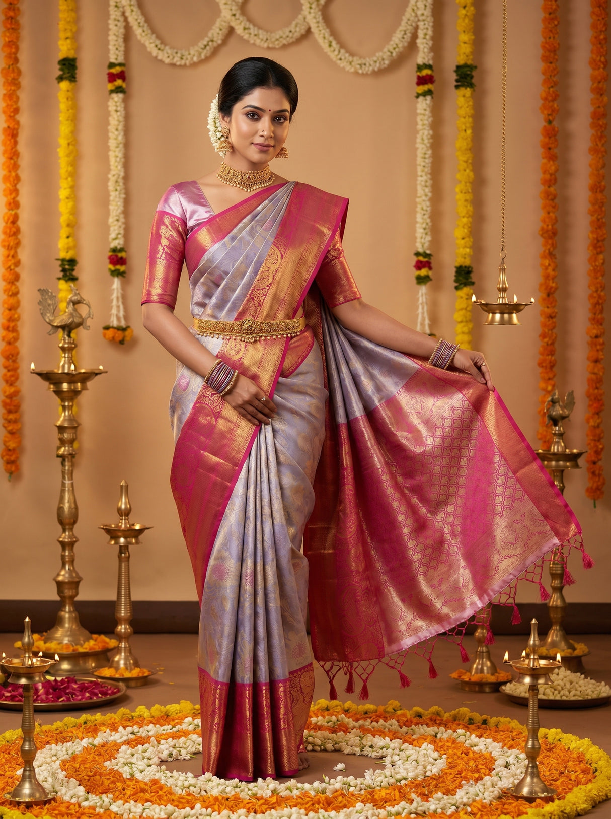 MIMOSA Lavender Kanjivaram Art Silk Saree — pose 6 styling detail