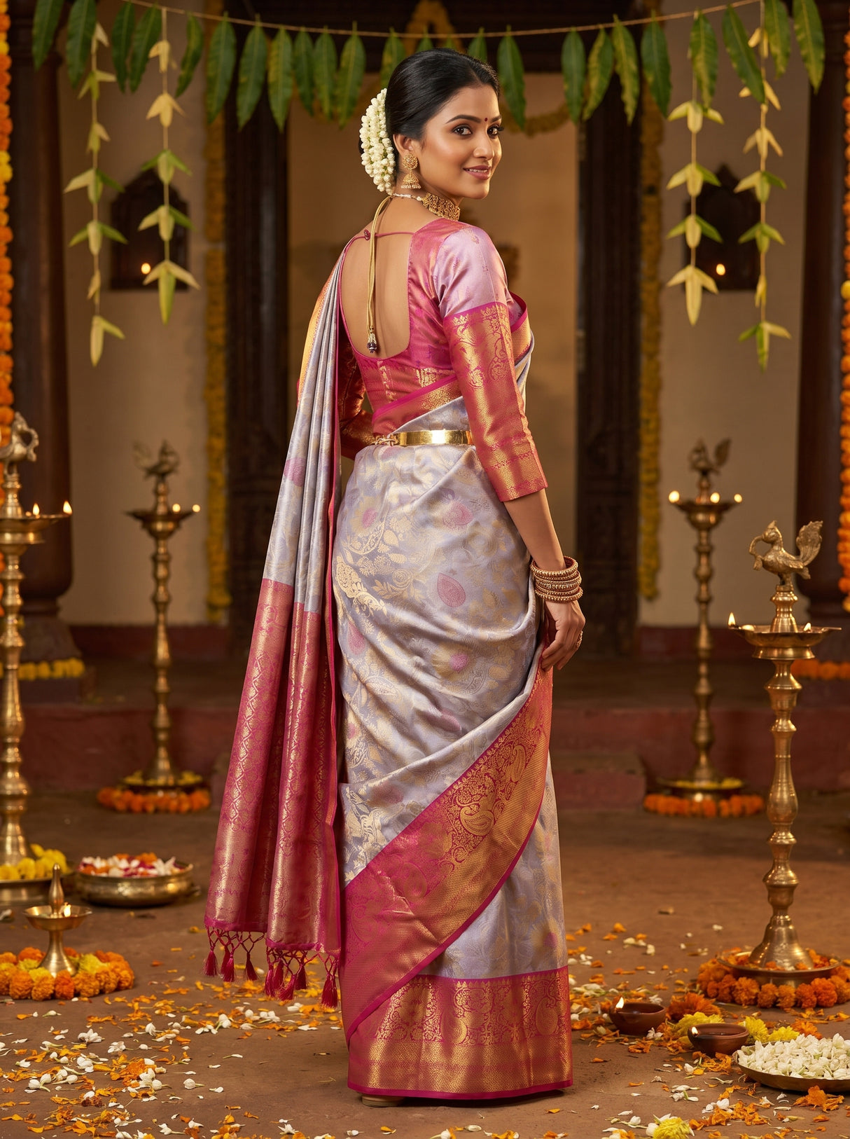 MIMOSA Lavender Kanjivaram Art Silk Saree — pose 9 styling detail