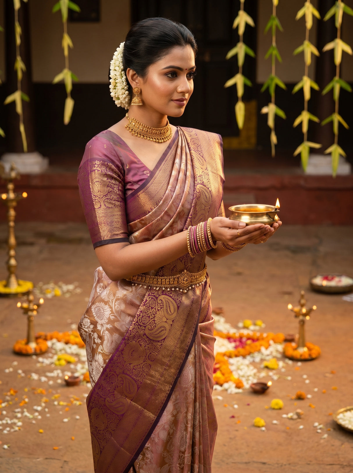 MIMOSA Maroon Kanjivaram Art Silk Saree — pose 4 styling detail