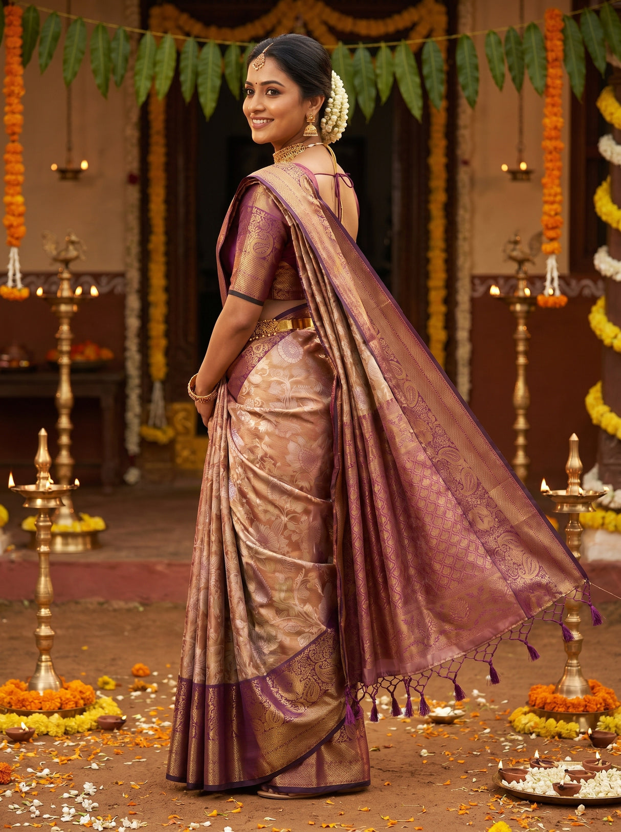 MIMOSA Maroon Kanjivaram Art Silk Saree — pose 9 styling detail