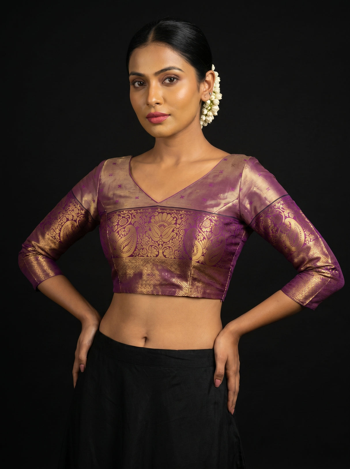 MIMOSA Olive Kanjivaram Art Silk Saree — blouse close-up