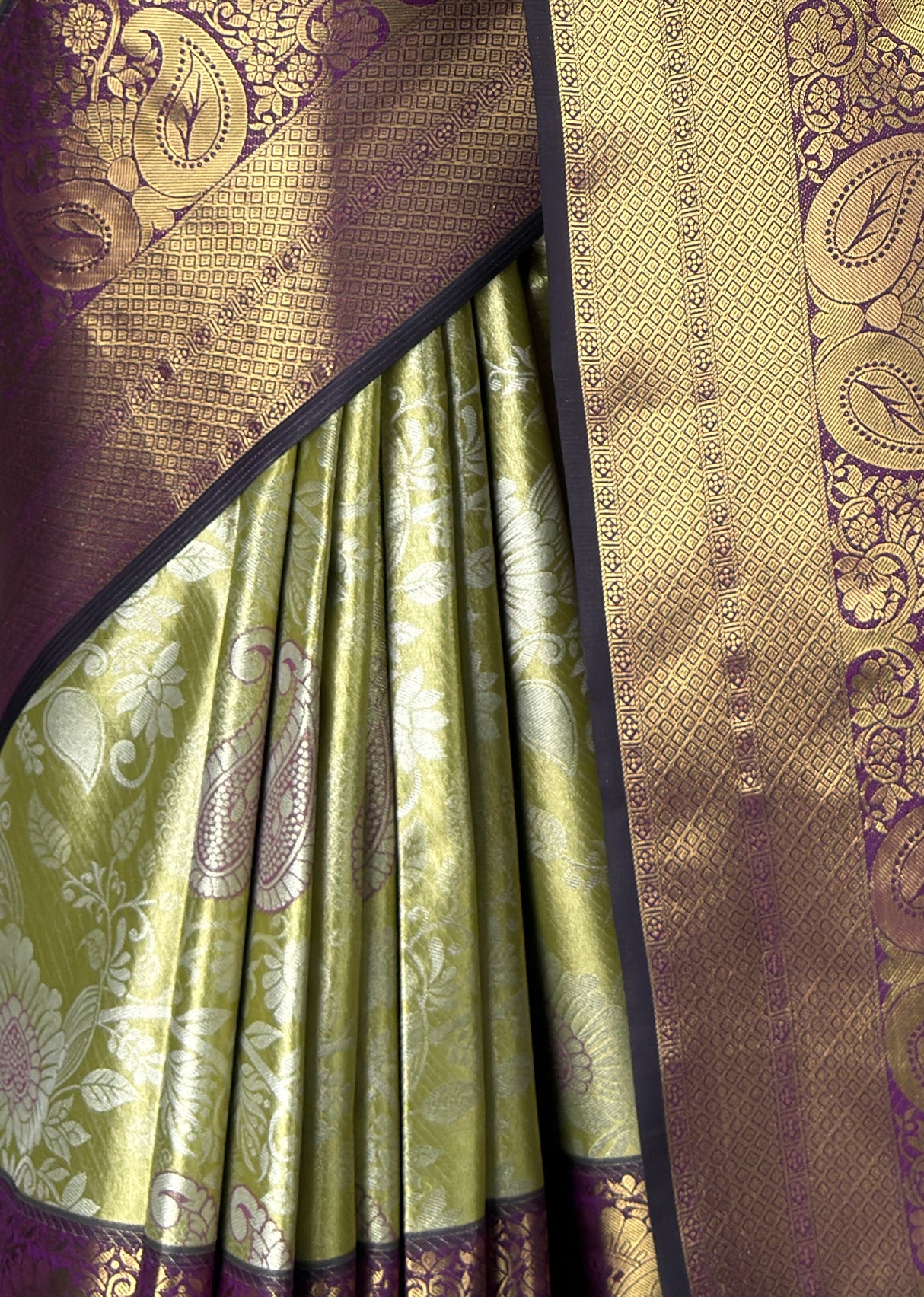 MIMOSA Olive Kanjivaram Art Silk Saree — fleets shot full lifestyle