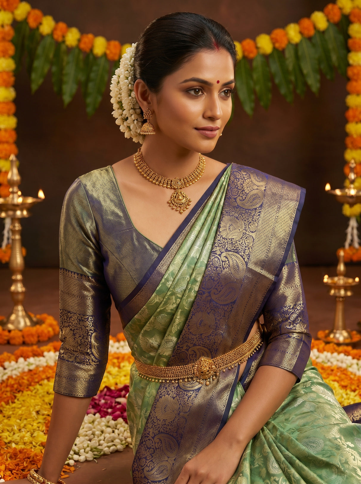 MIMOSA Rama Kanjivaram Art Silk Saree — pose 10 styling detail