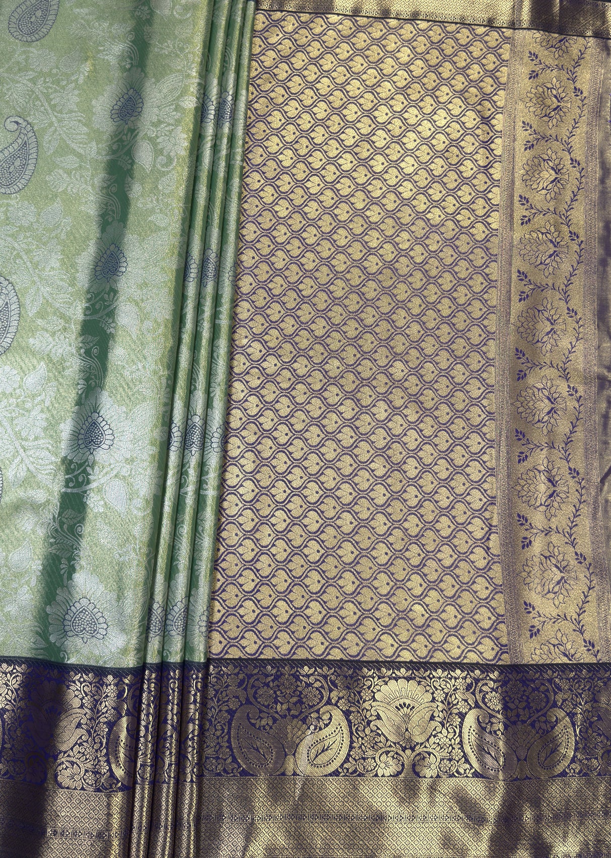 MIMOSA Rama Kanjivaram Art Silk Saree — pallu and zari work detail