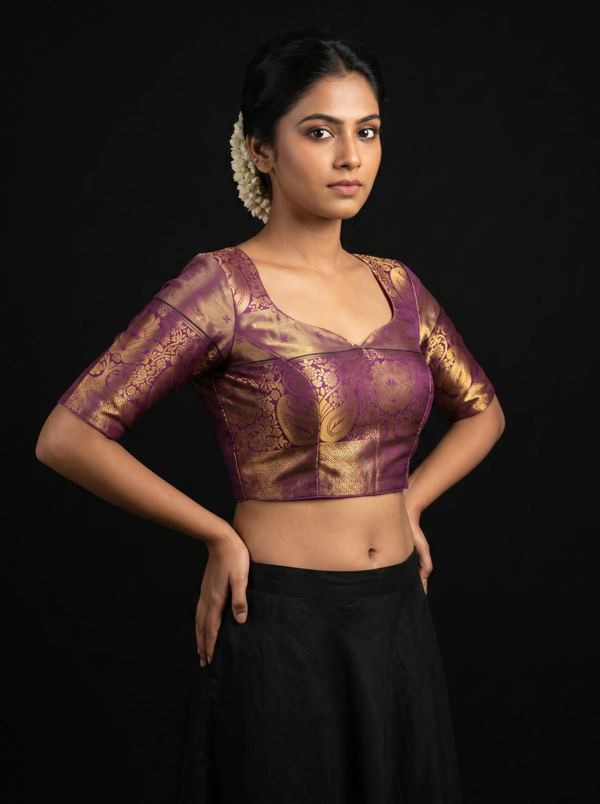 MIMOSA Violet Kanjivaram Art Silk Saree — blouse close-up