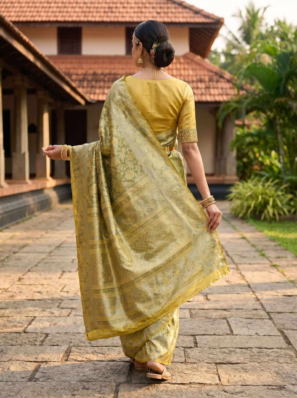 MIMOSA Gold Kanjivaram Art Silk Saree — Blouse Fabric Detail