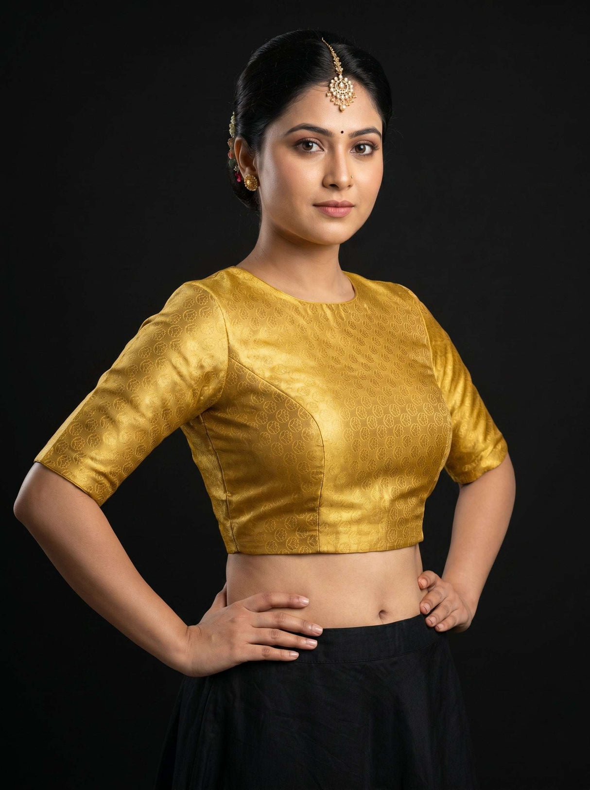 MIMOSA Gold Kanjivaram Art Silk Saree — blouse close-up