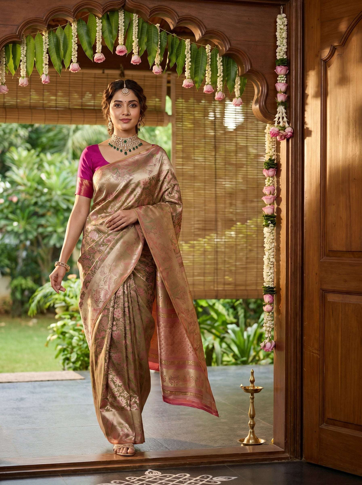 MIMOSA Green Kanjivaram Art Silk Saree — pose 6 styling detail