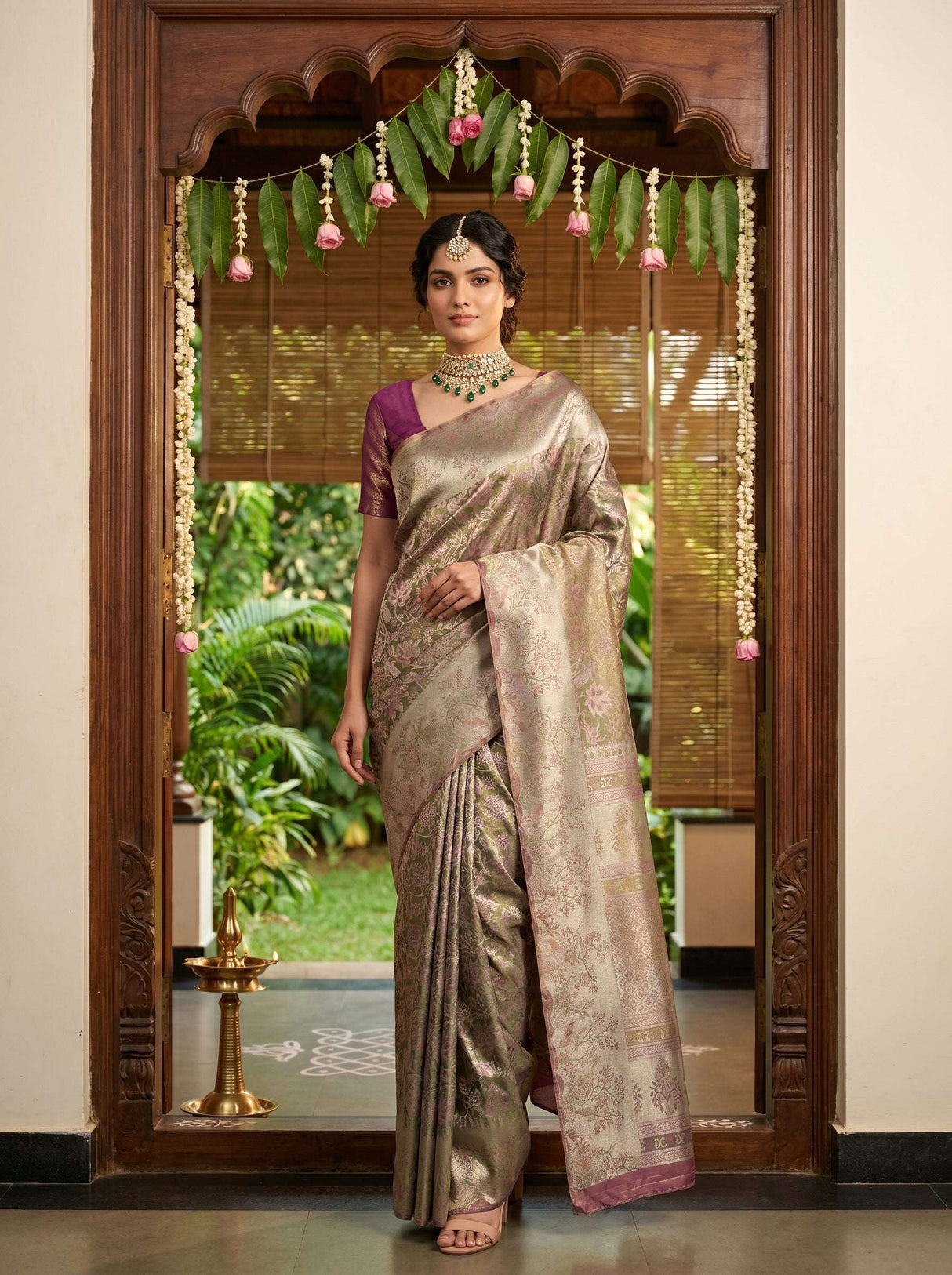 MIMOSA Magenta Kanjivaram Art Silk Saree — Draped Mannequin View
