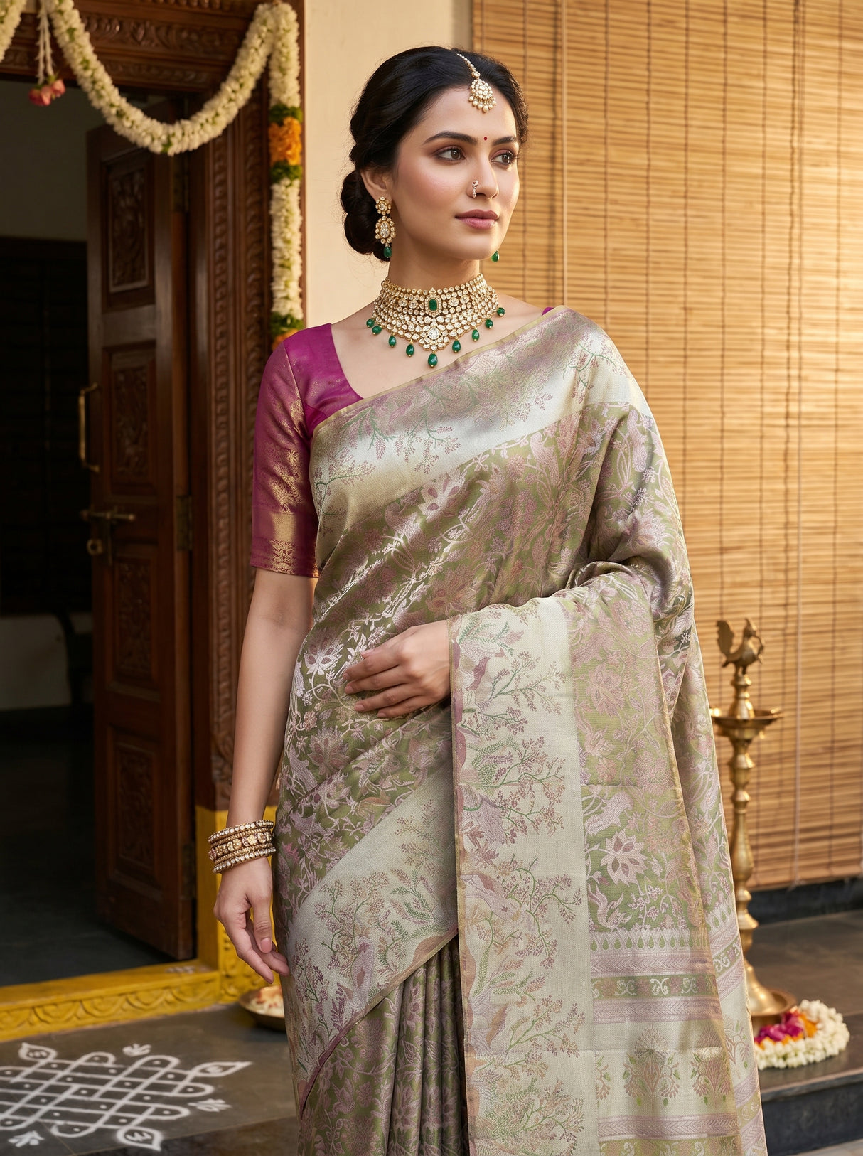 MIMOSA Magenta Kanjivaram Art Silk Saree β pose 10 styling detail
