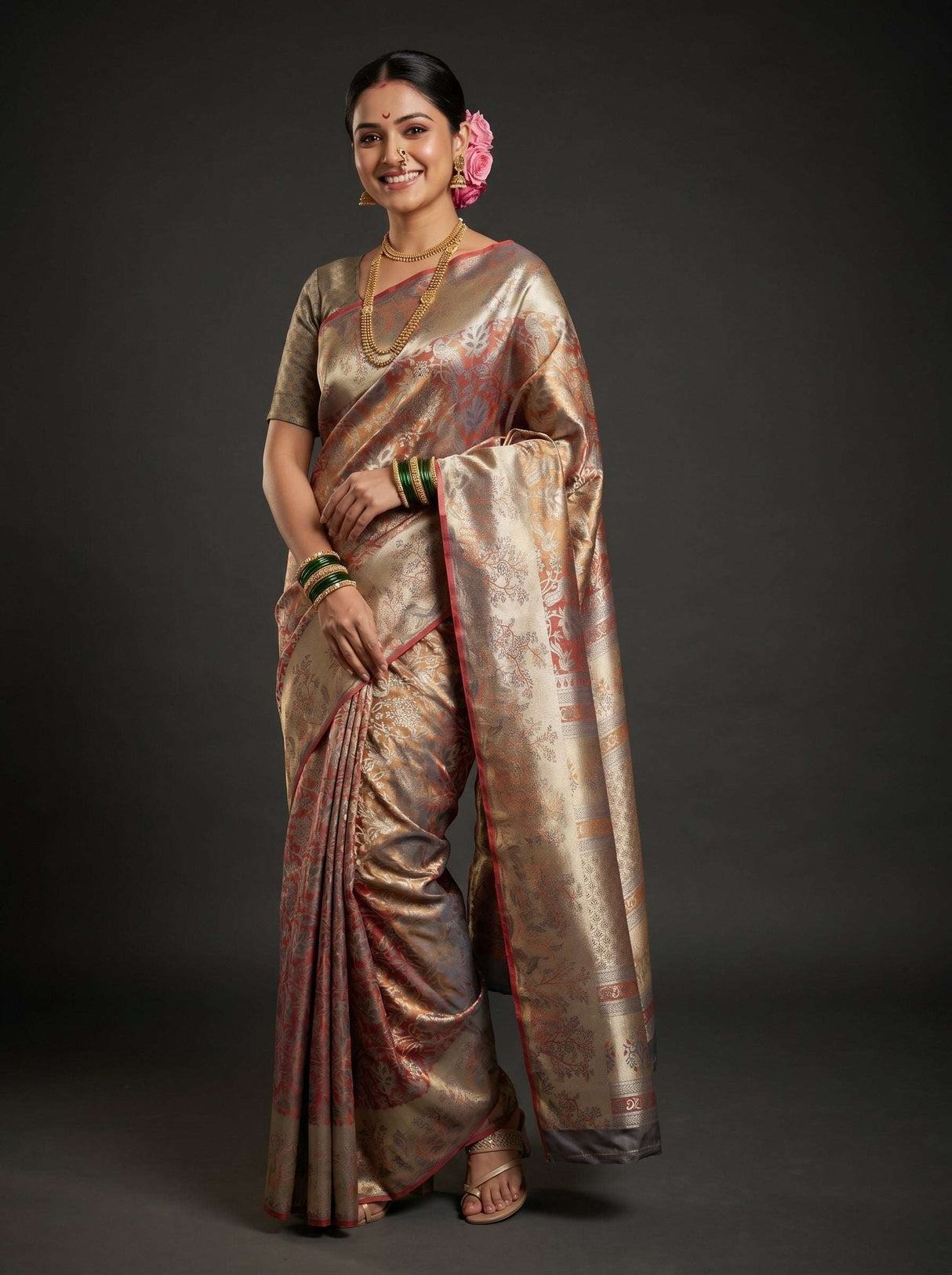 MIMOSA Maroon Kanjivaram Art Silk Saree — Draped Mannequin View