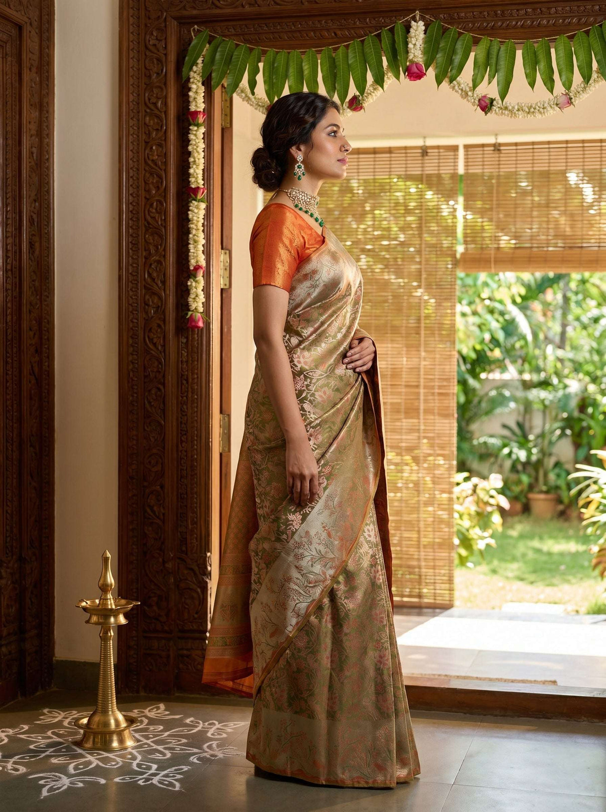 MIMOSA Olive Kanjivaram Art Silk Saree — Blouse Fabric Detail