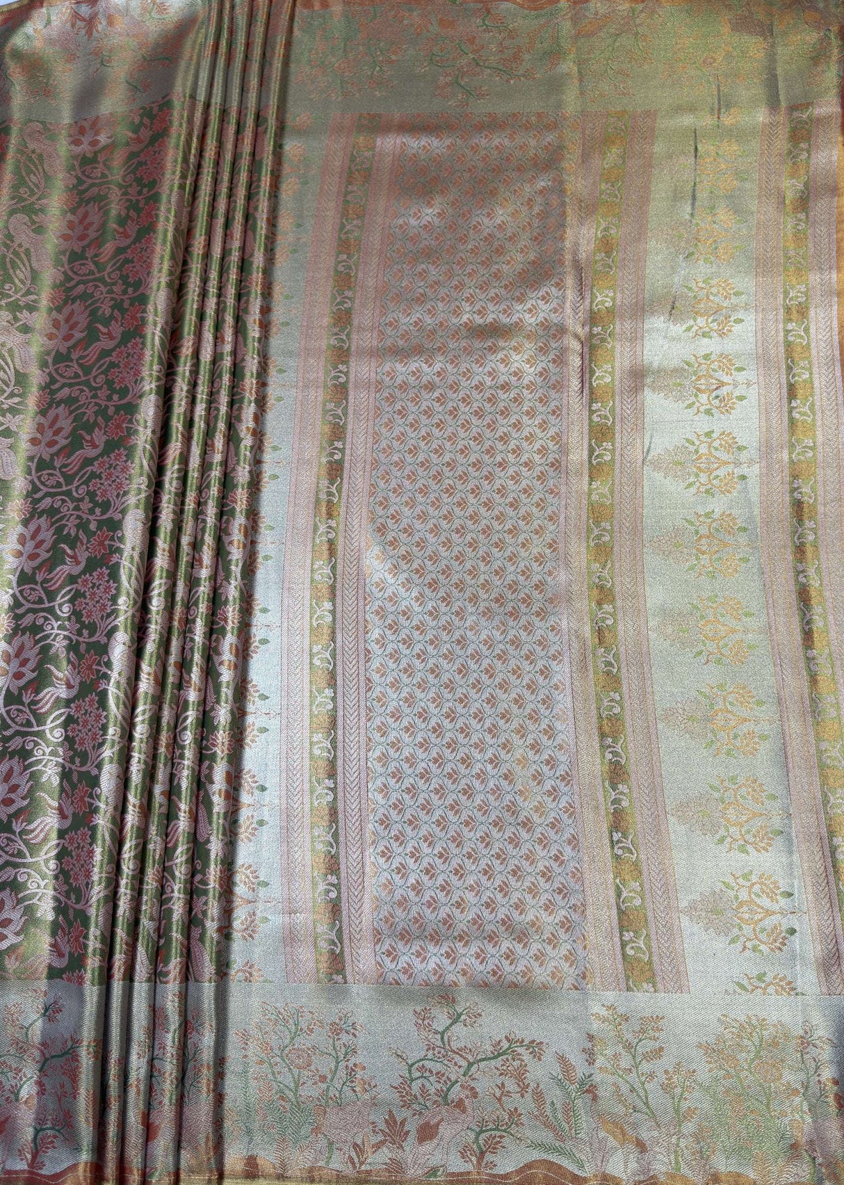 MIMOSA Olive Kanjivaram Art Silk Saree — pallu and zari work detail