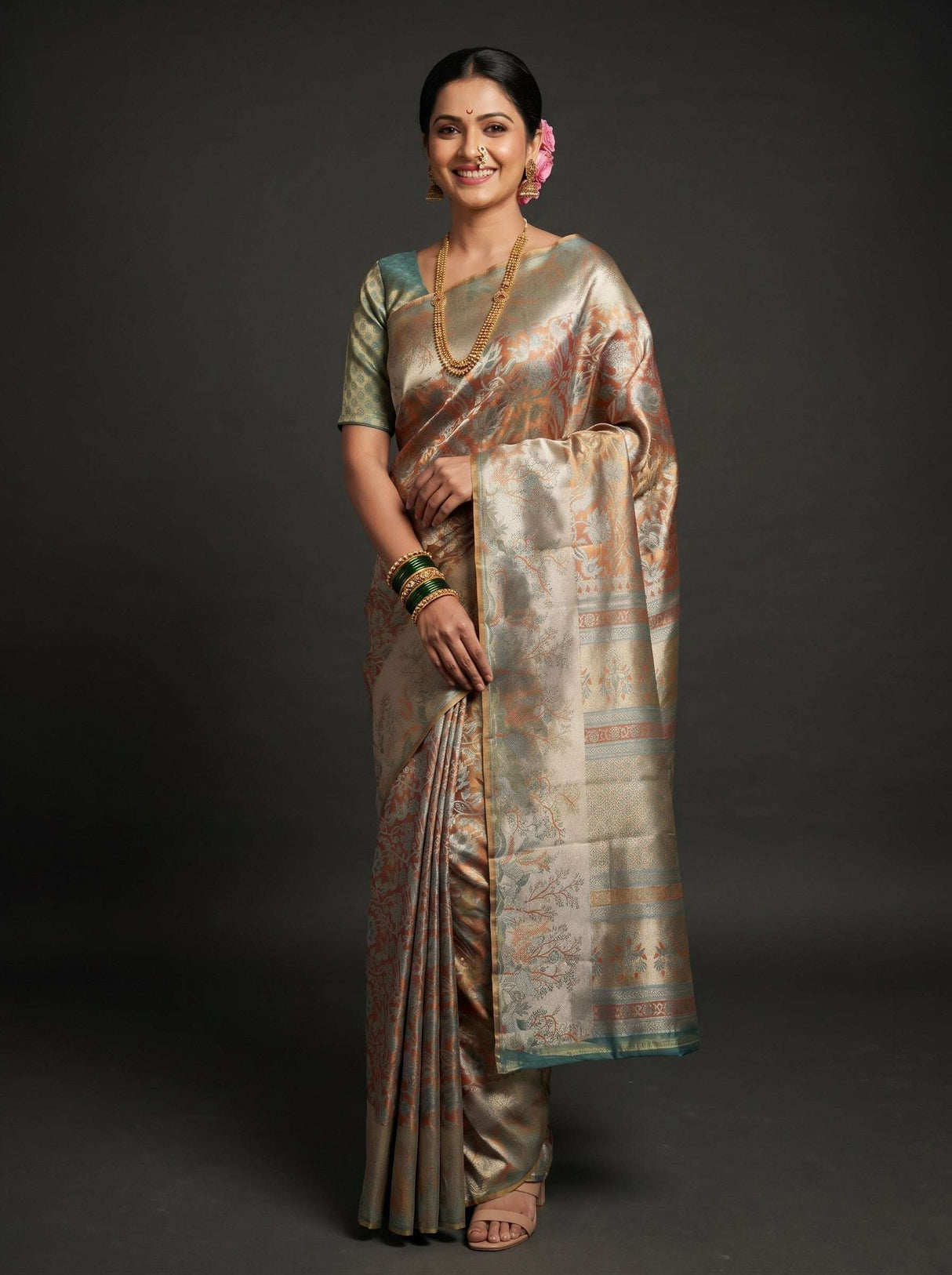 MIMOSA Saffire Kanjivaram Art Silk Saree — Draped Mannequin View