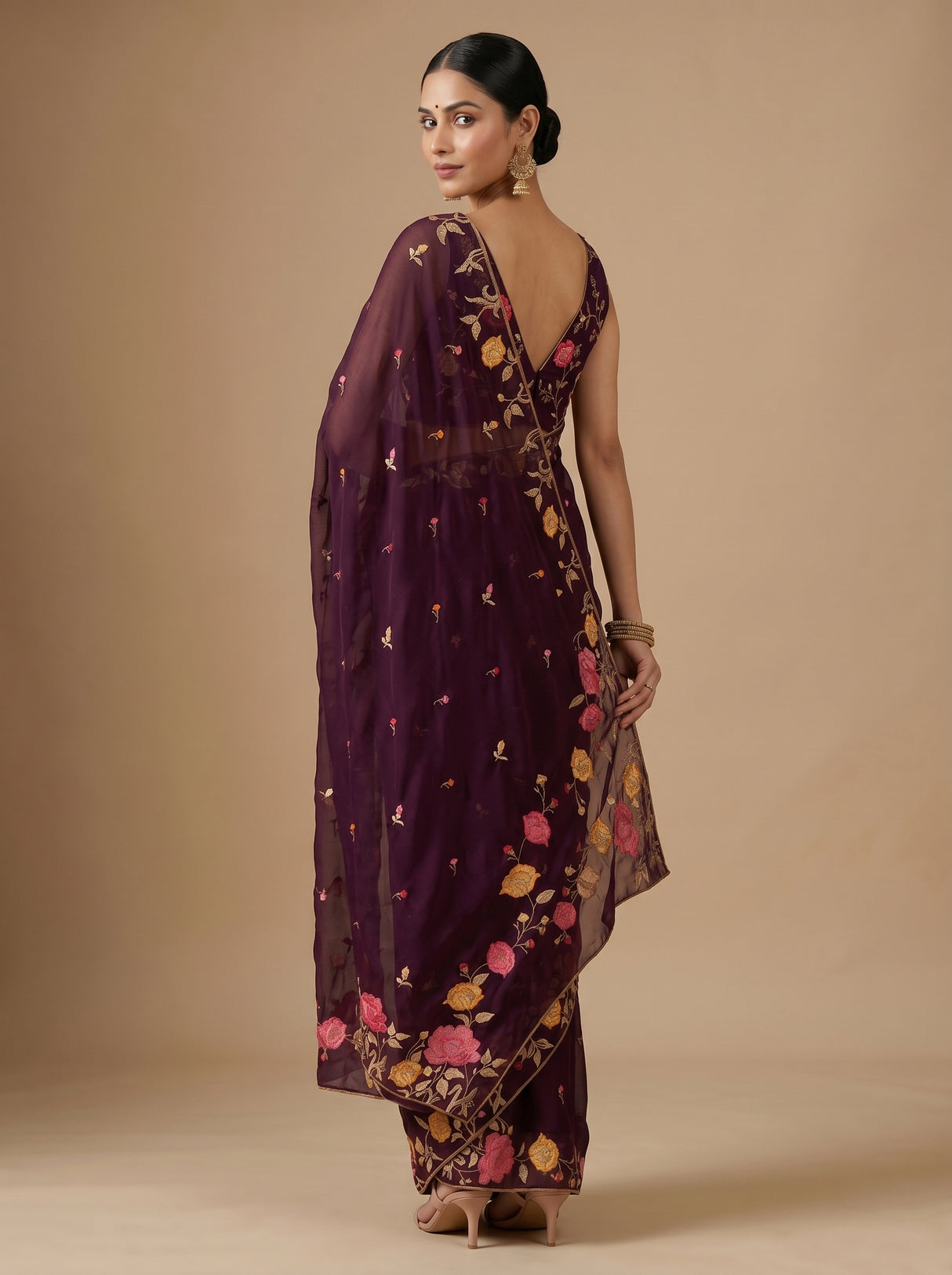 MIMOSA Magenta Banarasi chiffon Saree — pose 8 styling detail