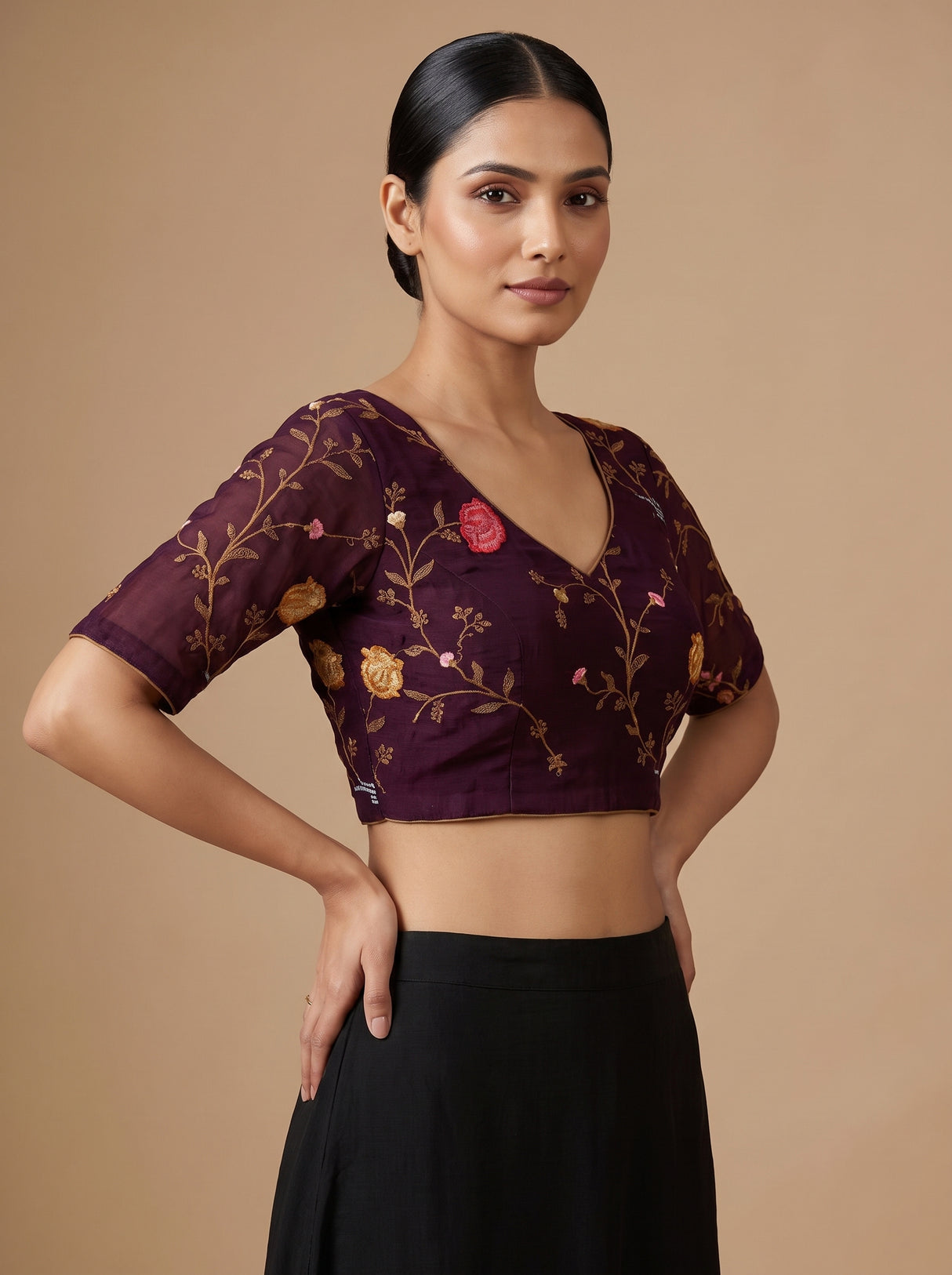 MIMOSA Magenta Banarasi chiffon Saree — blouse close-up