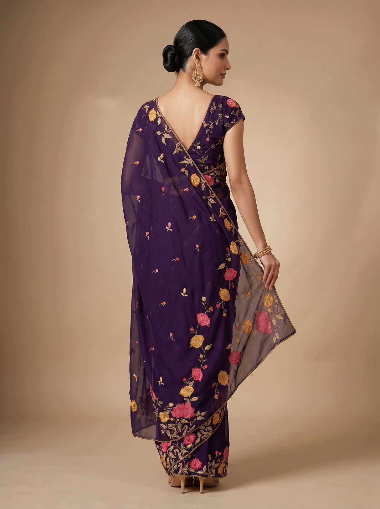 MIMOSA Purple Banarasi chiffon Saree — pose 8 styling detail