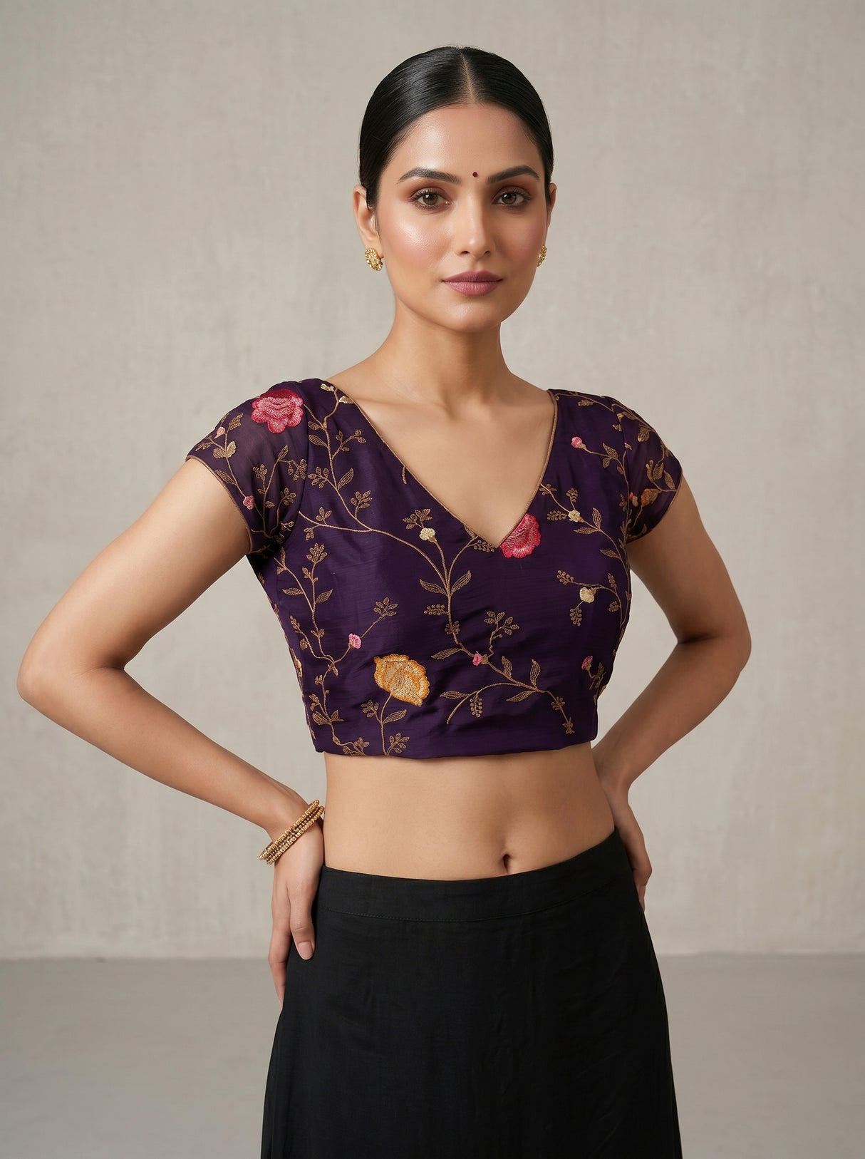 MIMOSA Purple Banarasi chiffon Saree — blouse close-up
