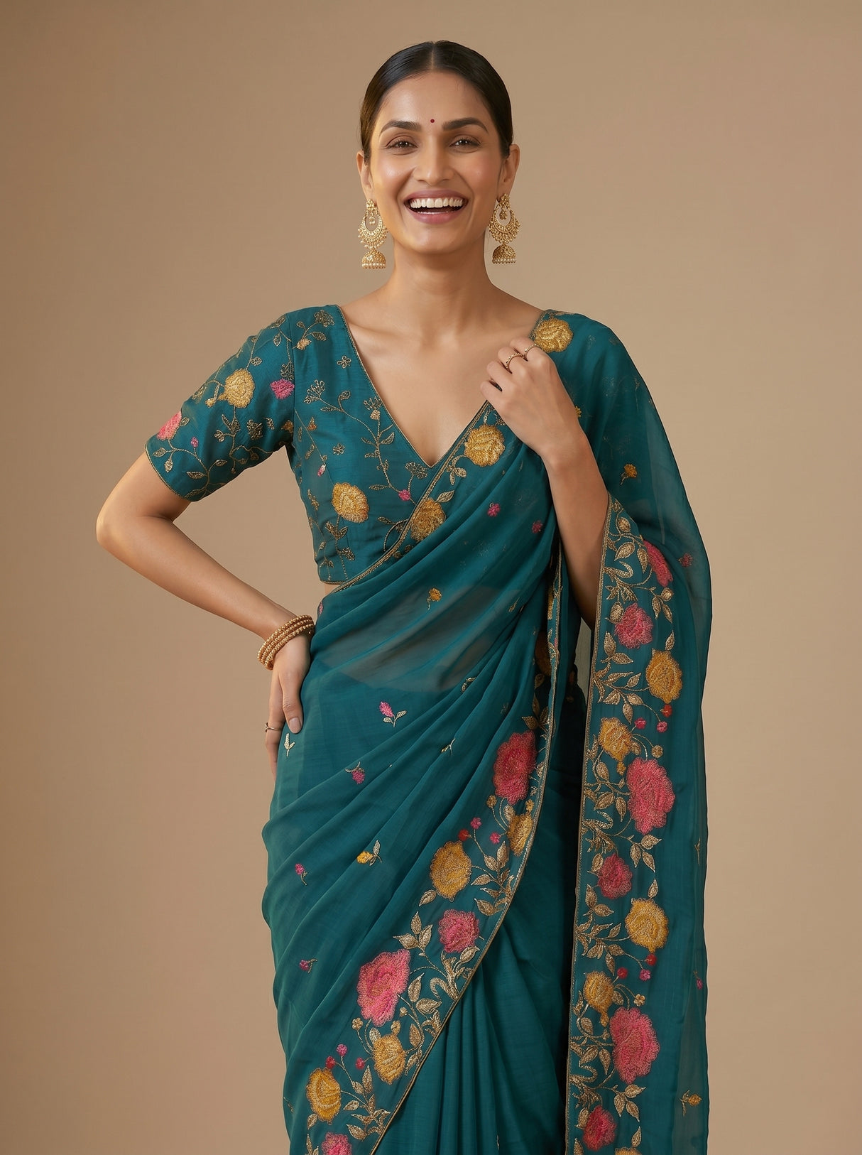 MIMOSA Sapphire Banarasi chiffon Saree — pose 9 styling detail
