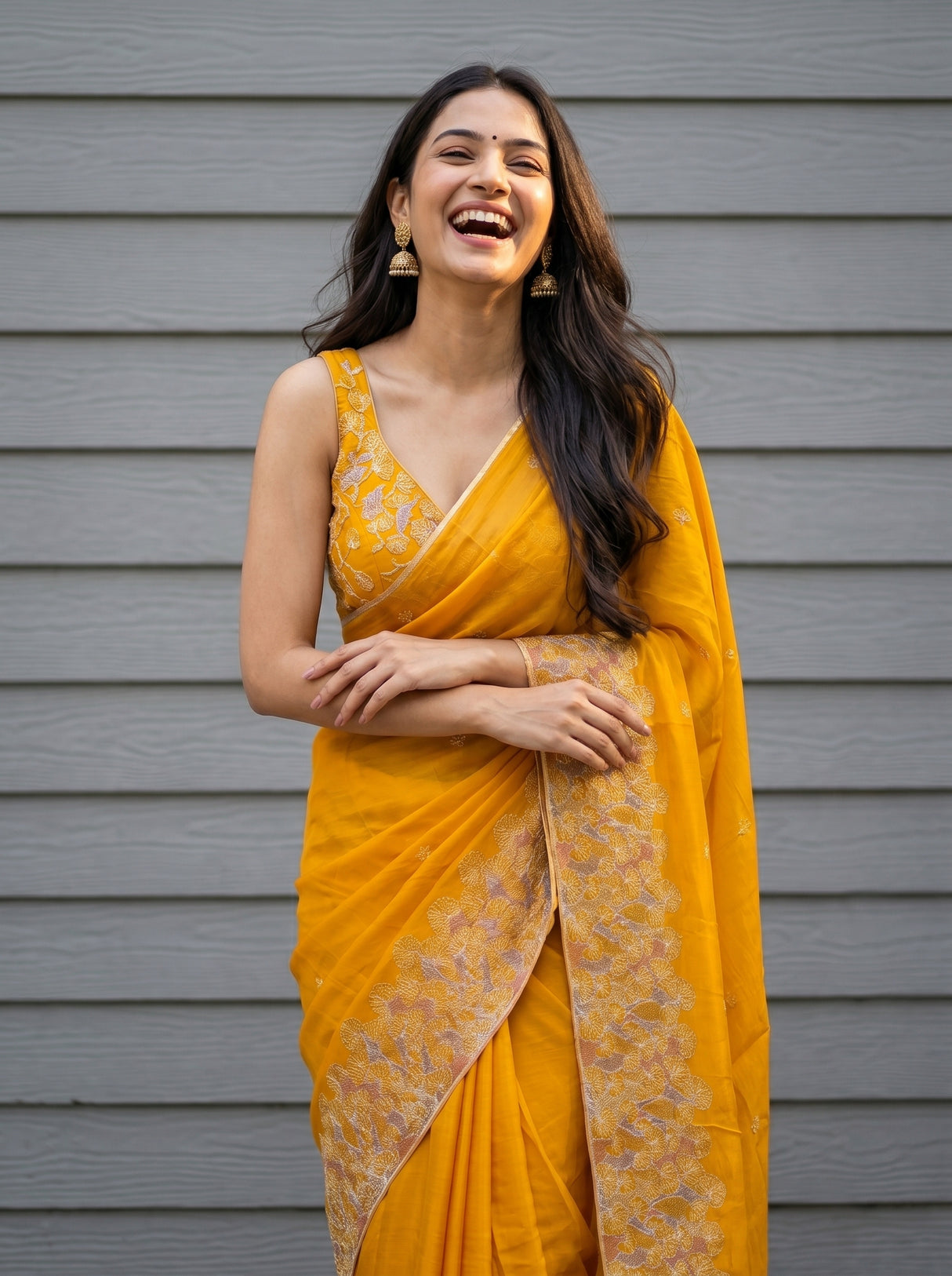 MIMOSA Gold Saree Saree — pose 10 styling detail
