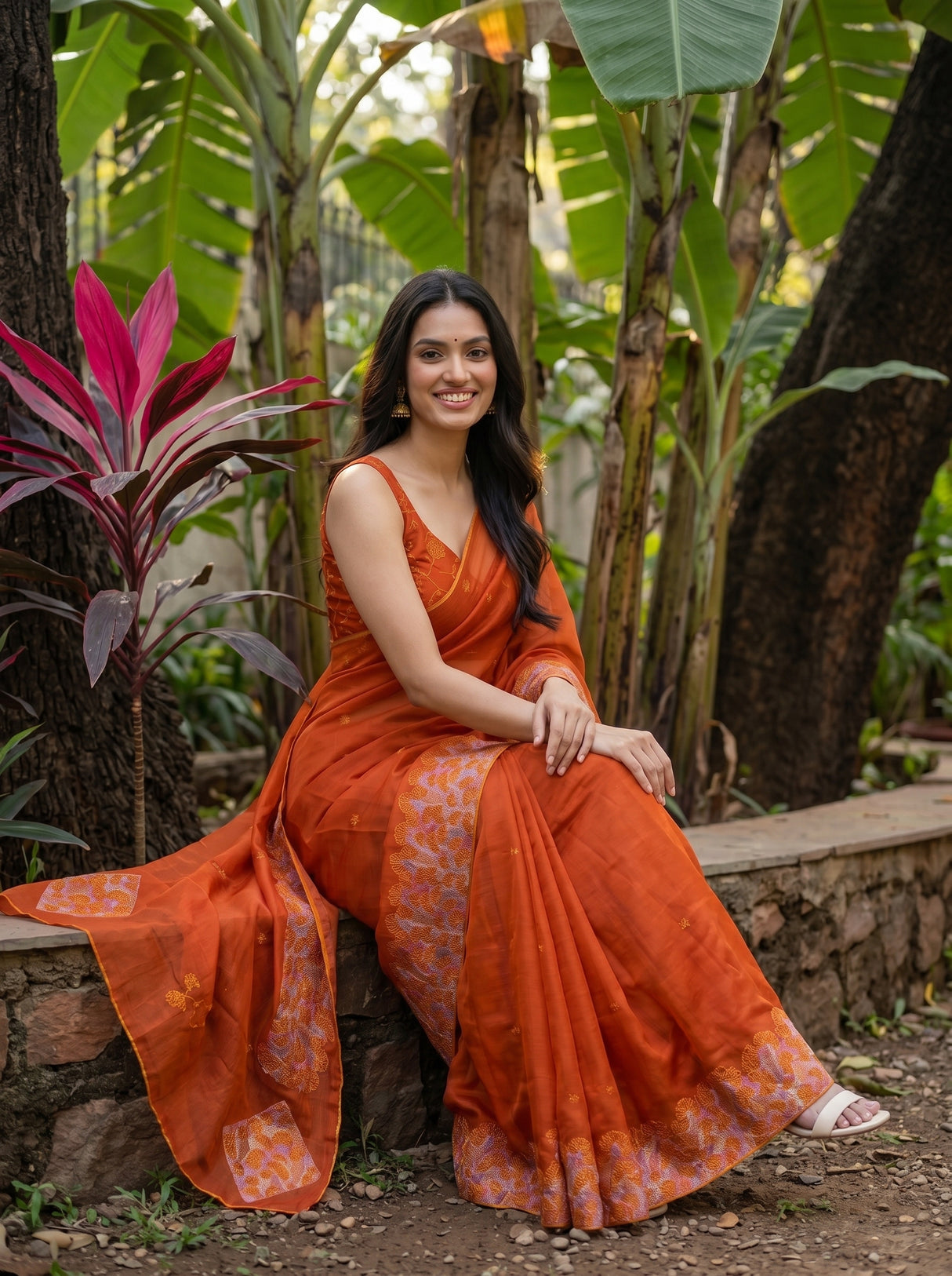 MIMOSA Orange Saree Saree — pose 8 styling detail