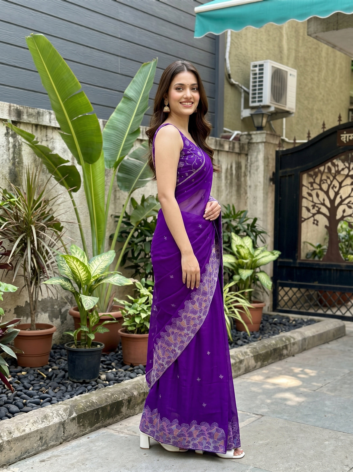 MIMOSA Purple Saree Saree — pose 3 styling detail