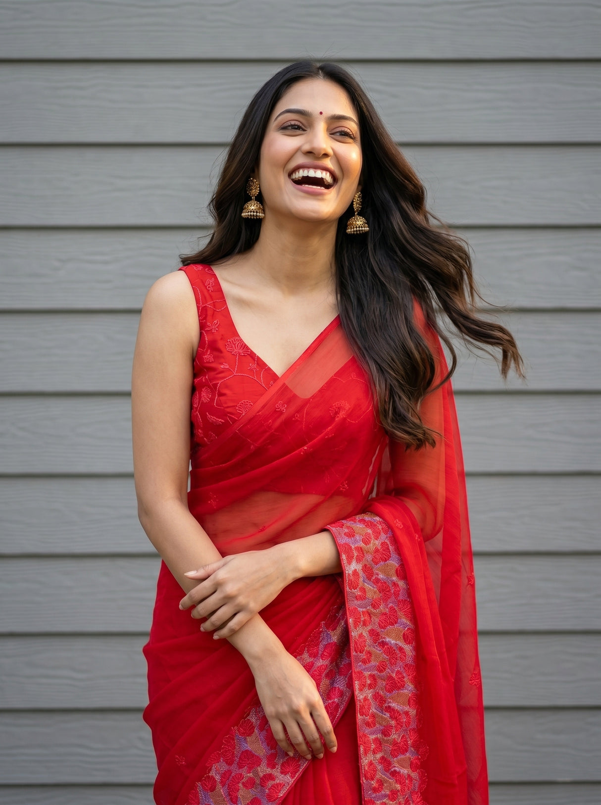 MIMOSA Red Saree Saree — pose 10 styling detail