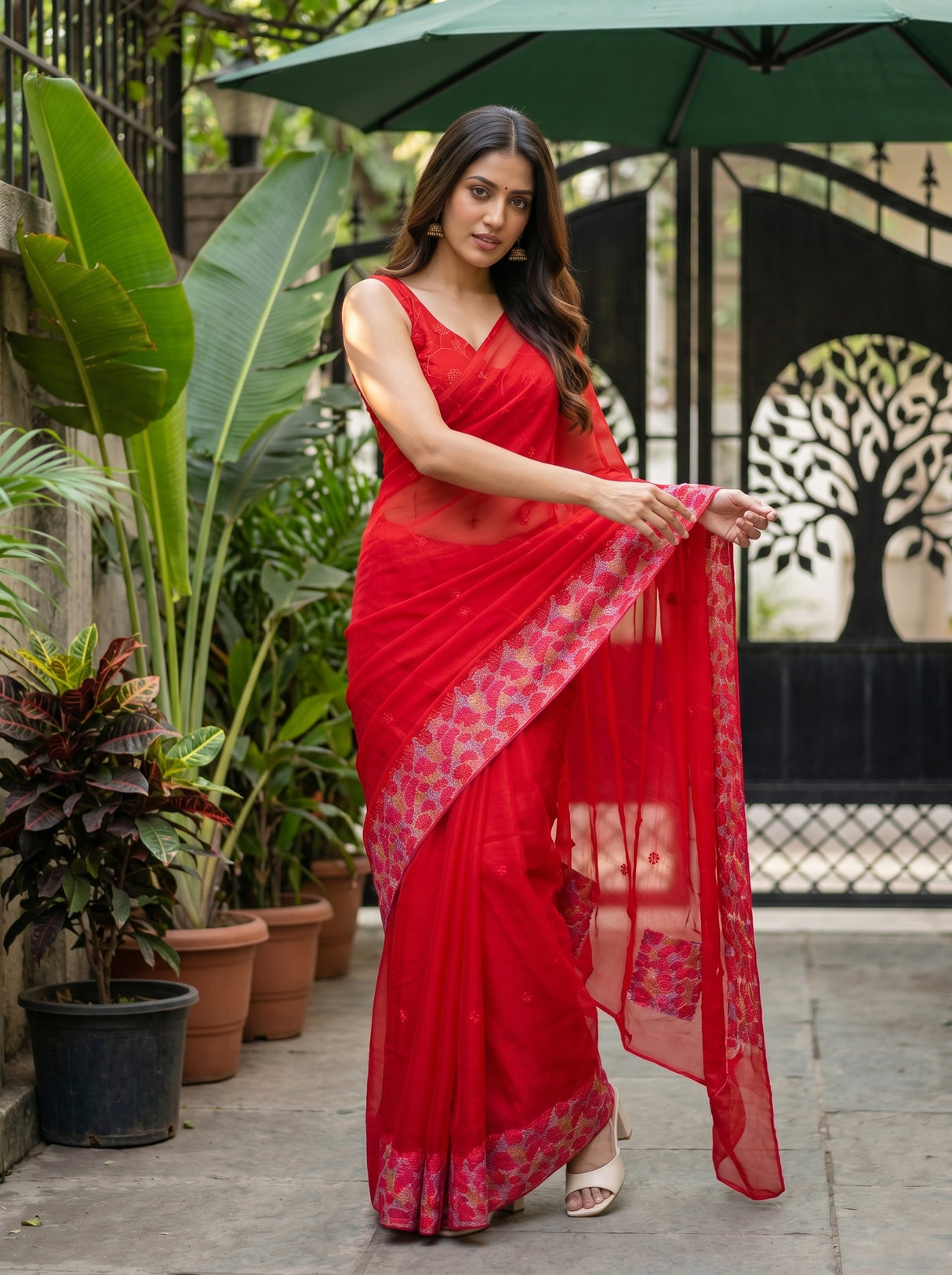 MIMOSA Red Saree Saree — pose 5 styling detail