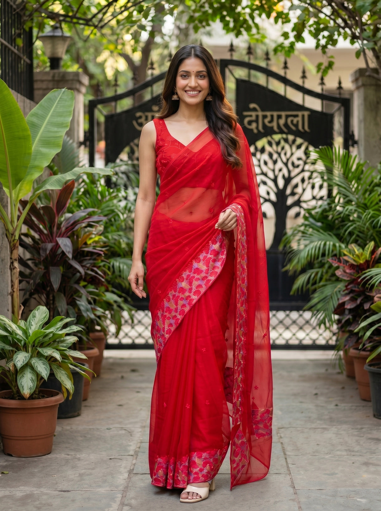 MIMOSA Red Saree Saree — pose 6 styling detail