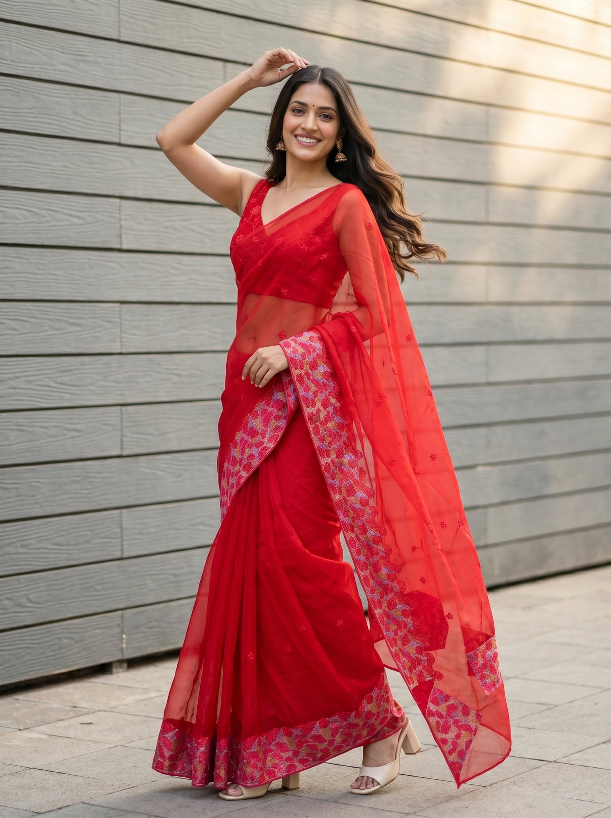 MIMOSA Red Saree Saree — pose 9 styling detail