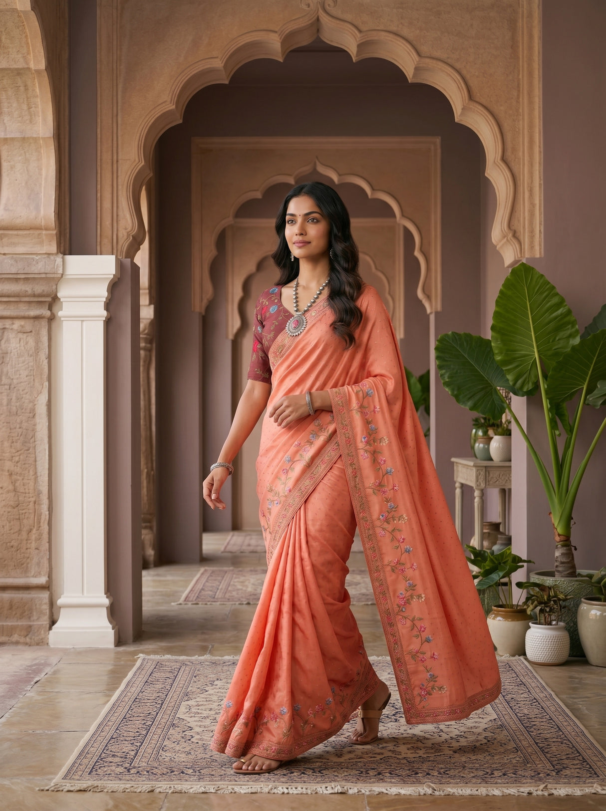 MIMOSA Gajari Banarasi chiffon Saree — pose 6 styling detail