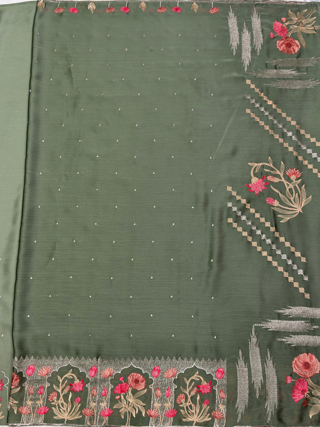 MIMOSA Pista Banarasi chiffon Saree — pallu and zari work detail