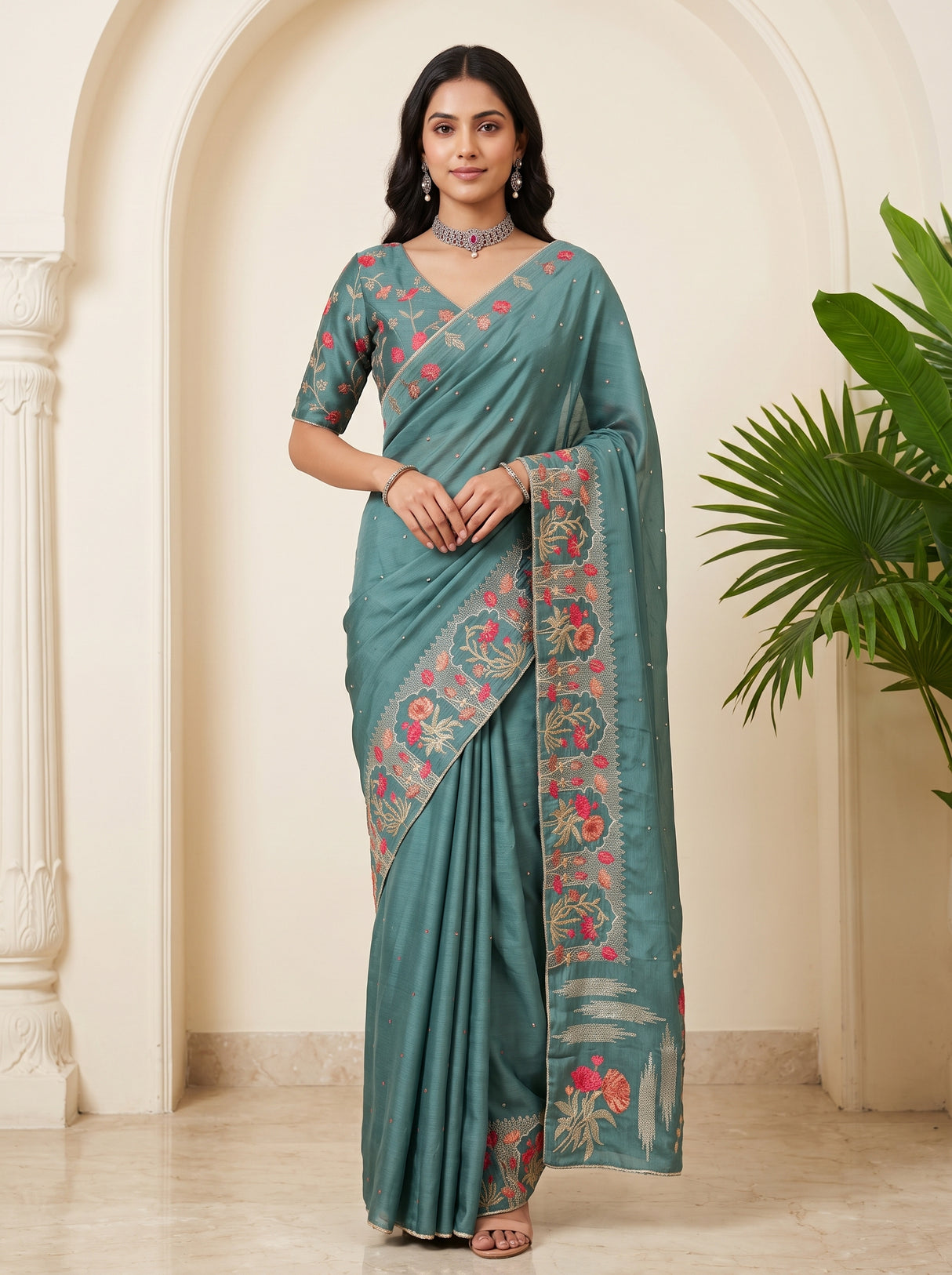 MIMOSA Sapphire Banarasi chiffon Saree — draped