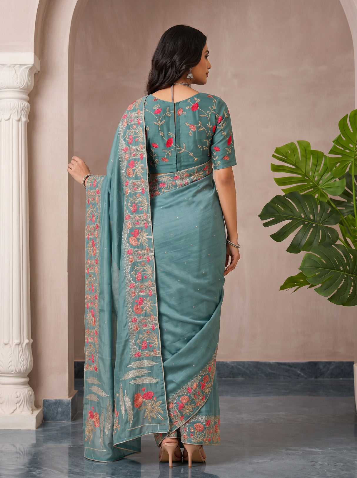 MIMOSA Sapphire Banarasi chiffon Saree — pallu and body detail