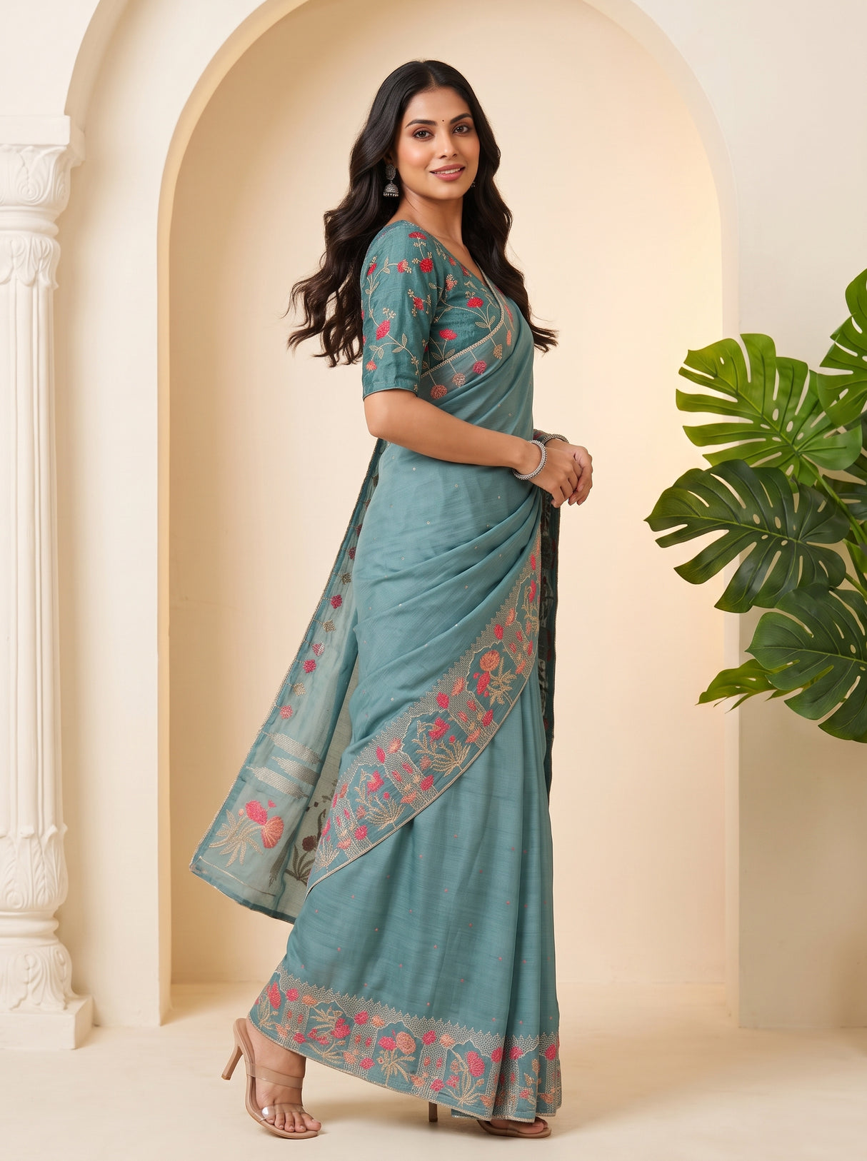 MIMOSA Sapphire Banarasi chiffon Saree — pose 9 styling detail