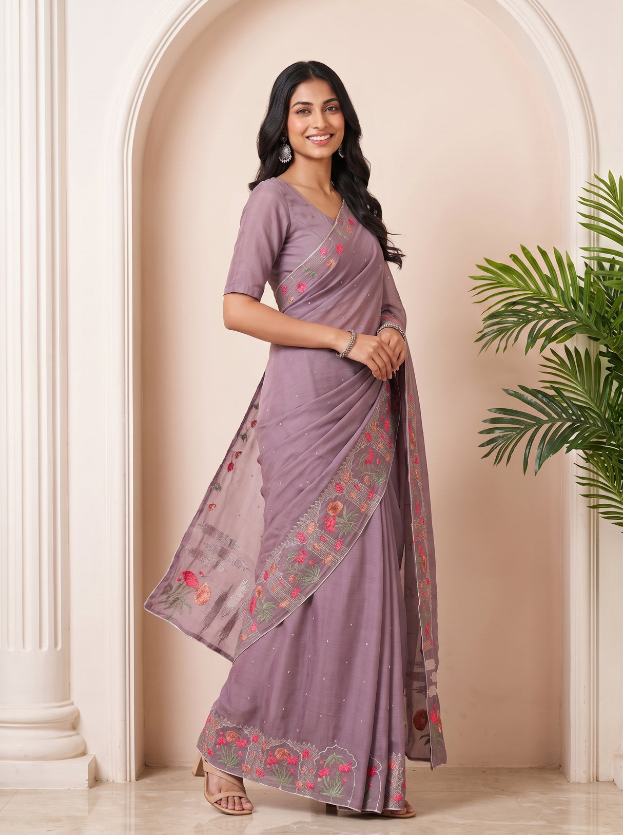 MIMOSA Violet Banarasi chiffon Saree — pose 9 styling detail