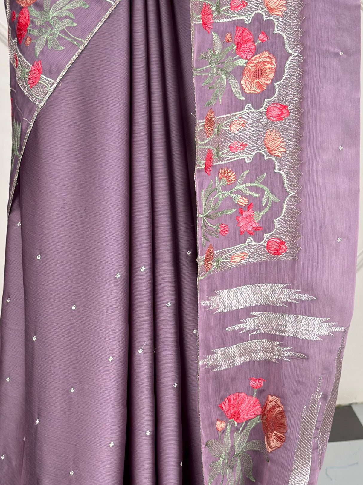 MIMOSA Violet Banarasi chiffon Saree — fleets shot full lifestyle