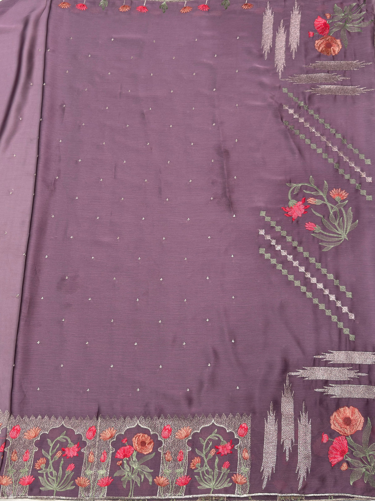 MIMOSA Violet Banarasi chiffon Saree — pallu and zari work detail