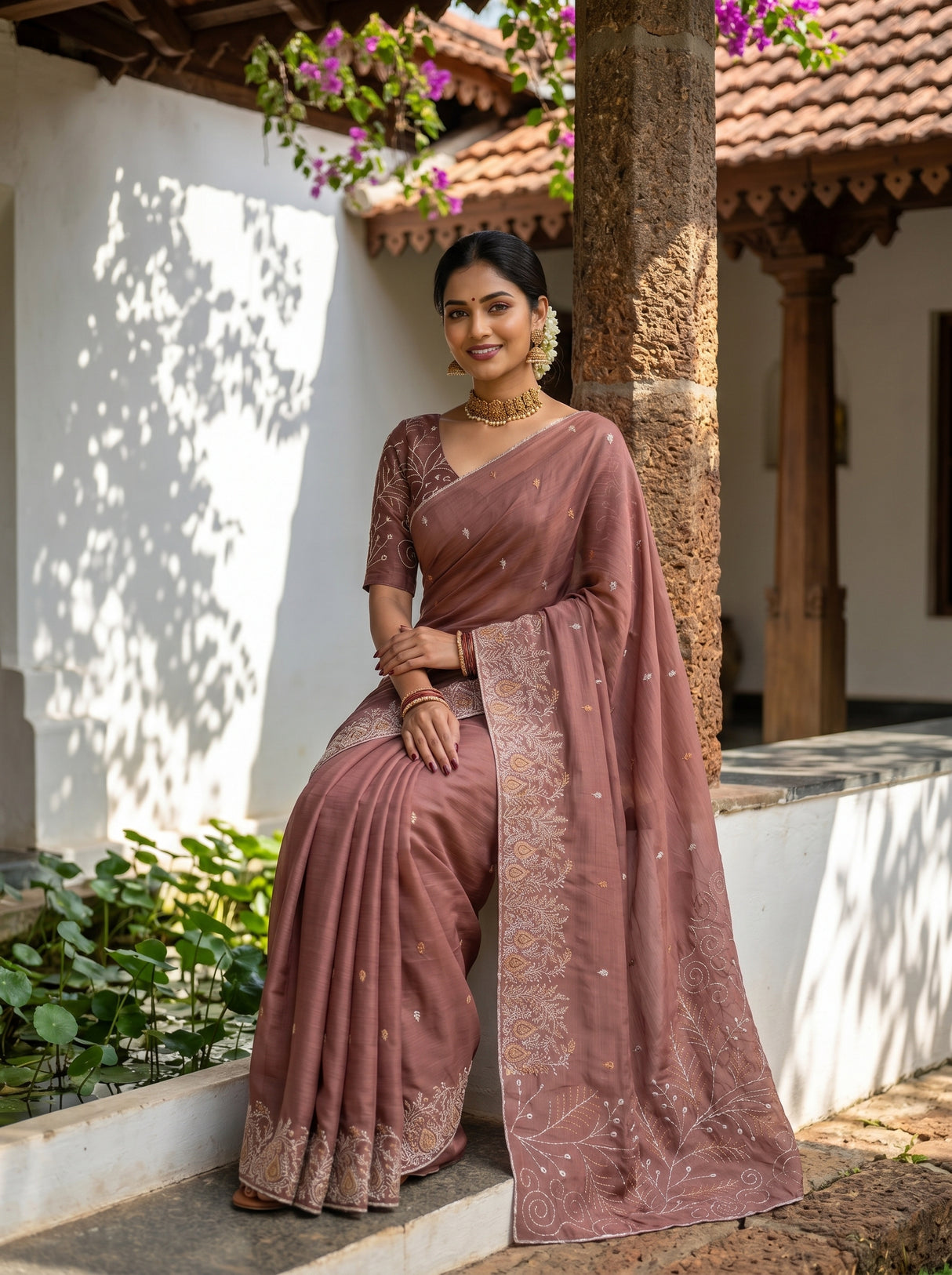 MIMOSA Peach Banarasi chiffon Saree — pose 8 styling detail