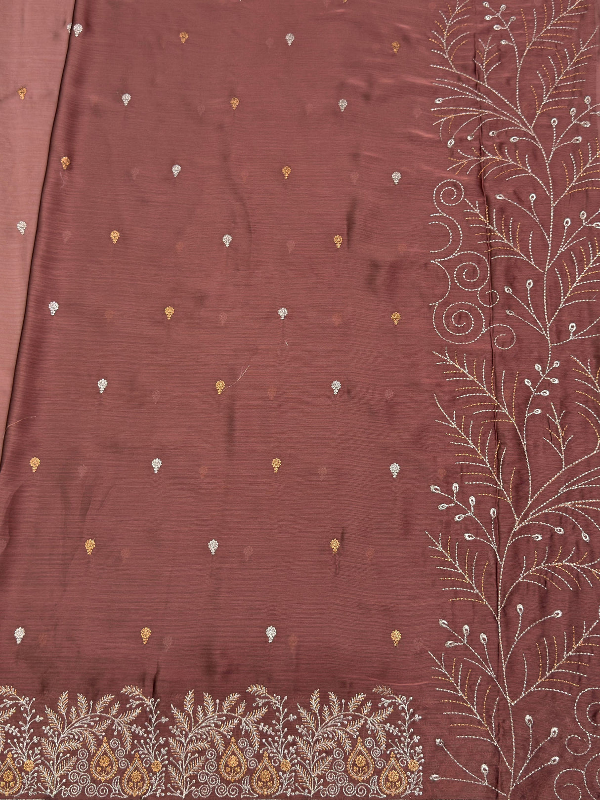 MIMOSA Peach Banarasi chiffon Saree — pallu and zari work detail