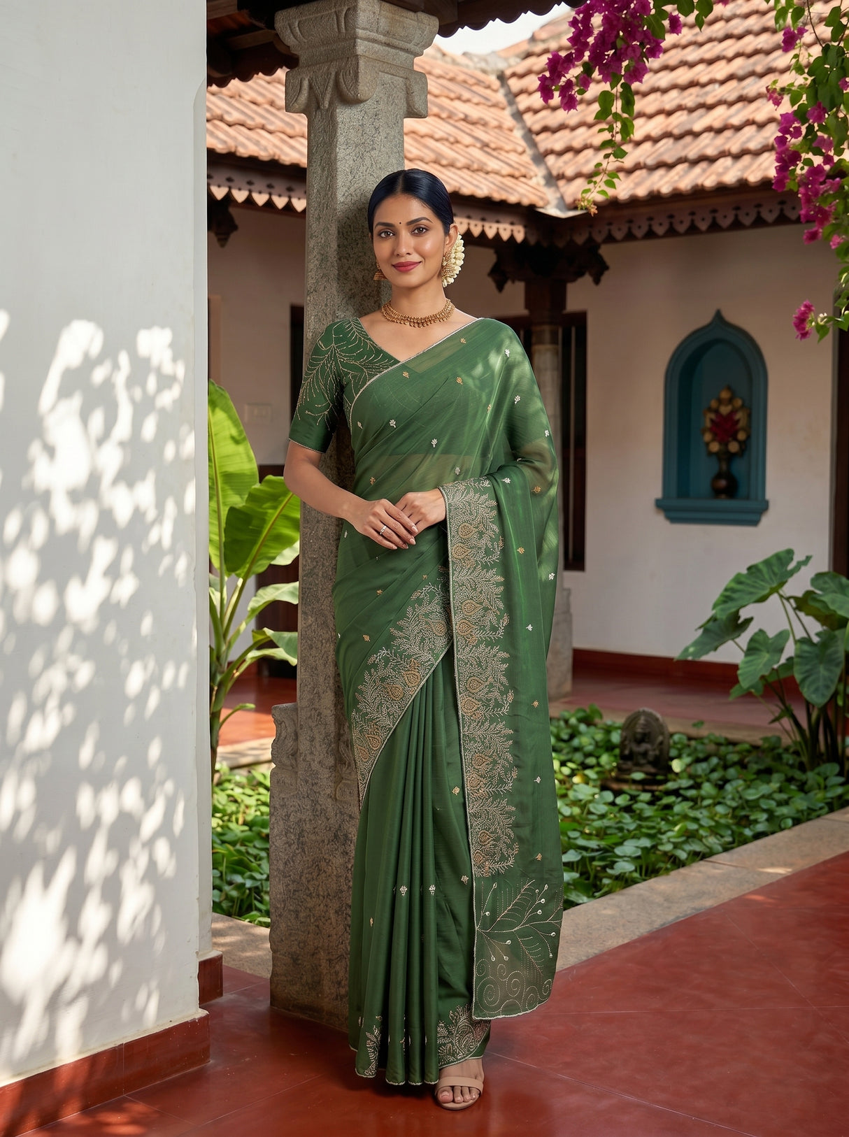 MIMOSA Pista Banarasi chiffon Saree — pose 10 styling detail