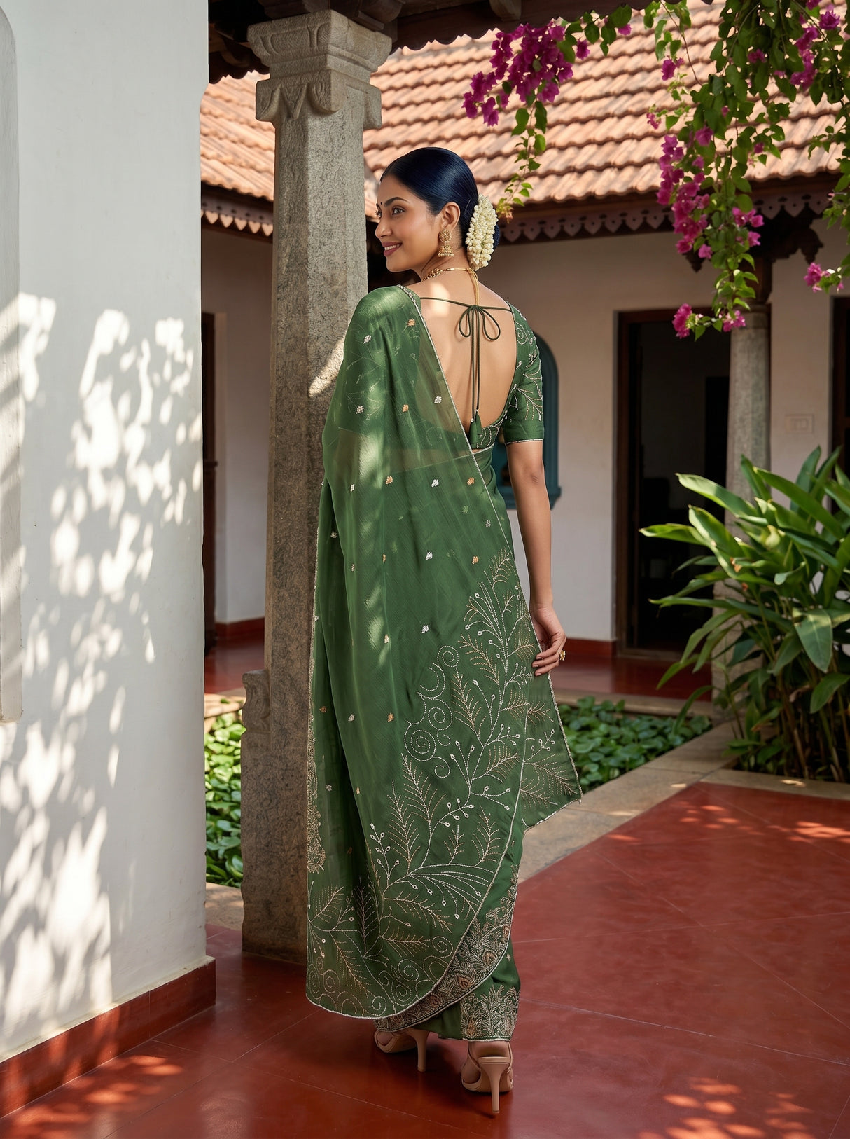 MIMOSA Pista Banarasi chiffon Saree — pose 7 styling detail