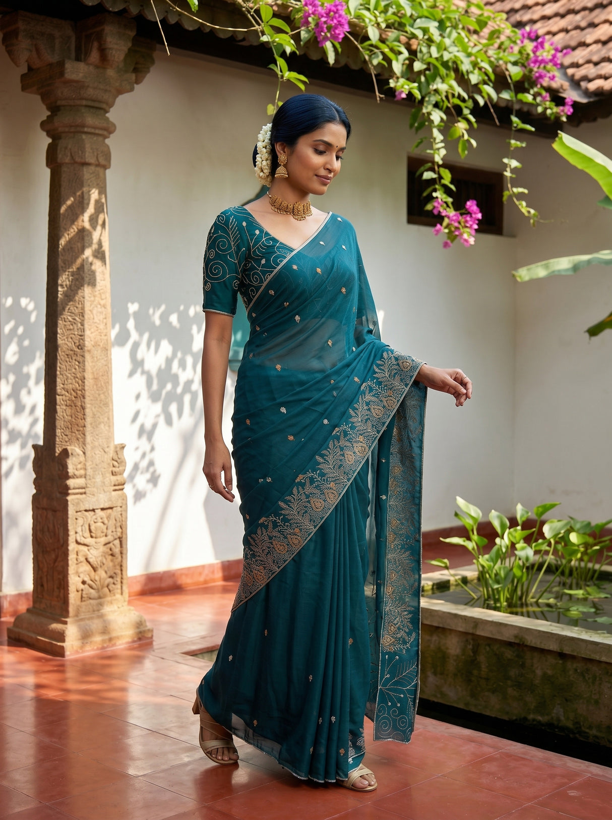 MIMOSA Sapphire Banarasi chiffon Saree — pose 9 styling detail