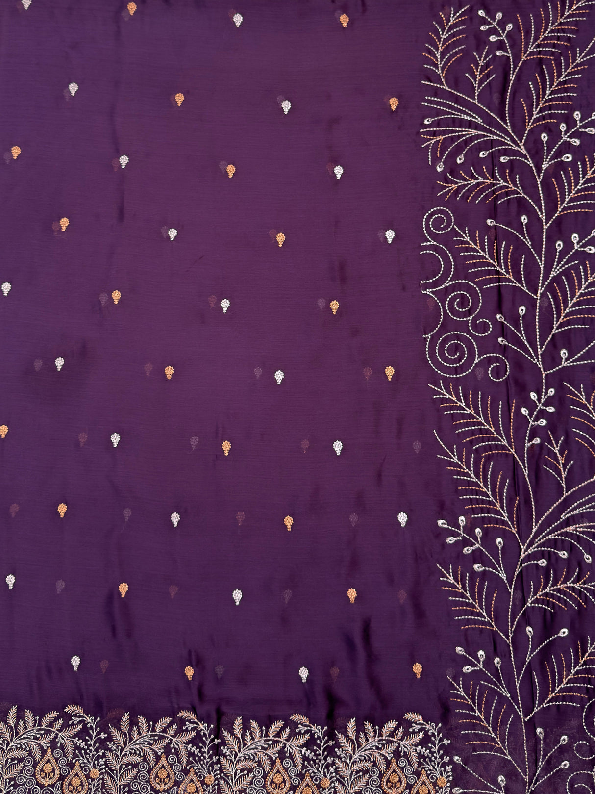 MIMOSA Violet Banarasi chiffon Saree — pallu and zari work detail