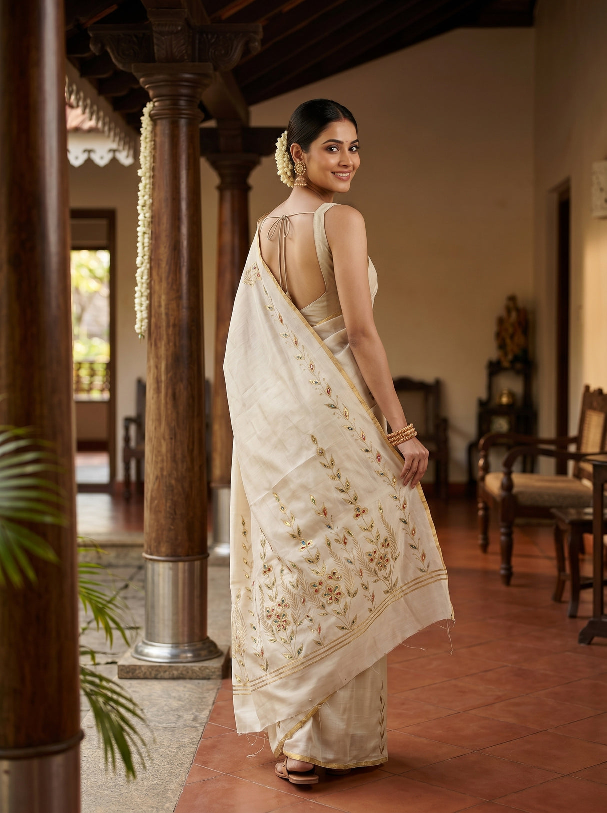 MIMOSA Tussar Banarasi chiffon Saree — pose 7 styling detail